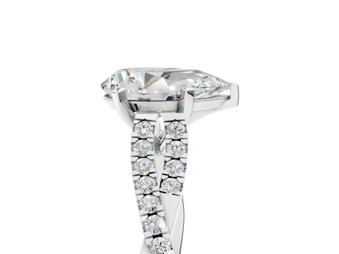 White gold Pear Cut Diamond Solitaire Engagement Ring with Twisted Pavé Band and Four-Prong Setting_68