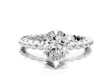 White gold Pear Cut Diamond Solitaire Ring with Beaded Band and Prong Setting_313
