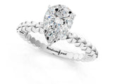 White gold Pear Cut Diamond Solitaire Ring with Beaded Band and Prong Setting_314