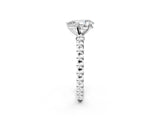 White gold Pear Cut Diamond Solitaire Ring with Beaded Band and Prong Setting_315