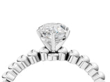 White gold Pear Cut Diamond Solitaire Ring with Beaded Band and Prong Setting_317