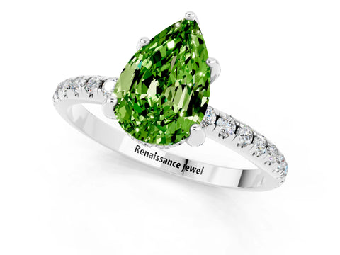 White gold Pear Cut Diamond Solitaire Ring with Four-Prong Setting and Pavé Band_1