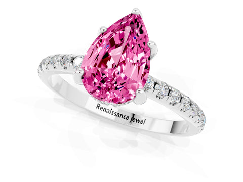 White gold Pear Cut Diamond Solitaire Ring with Four-Prong Setting and Pavé Band_1