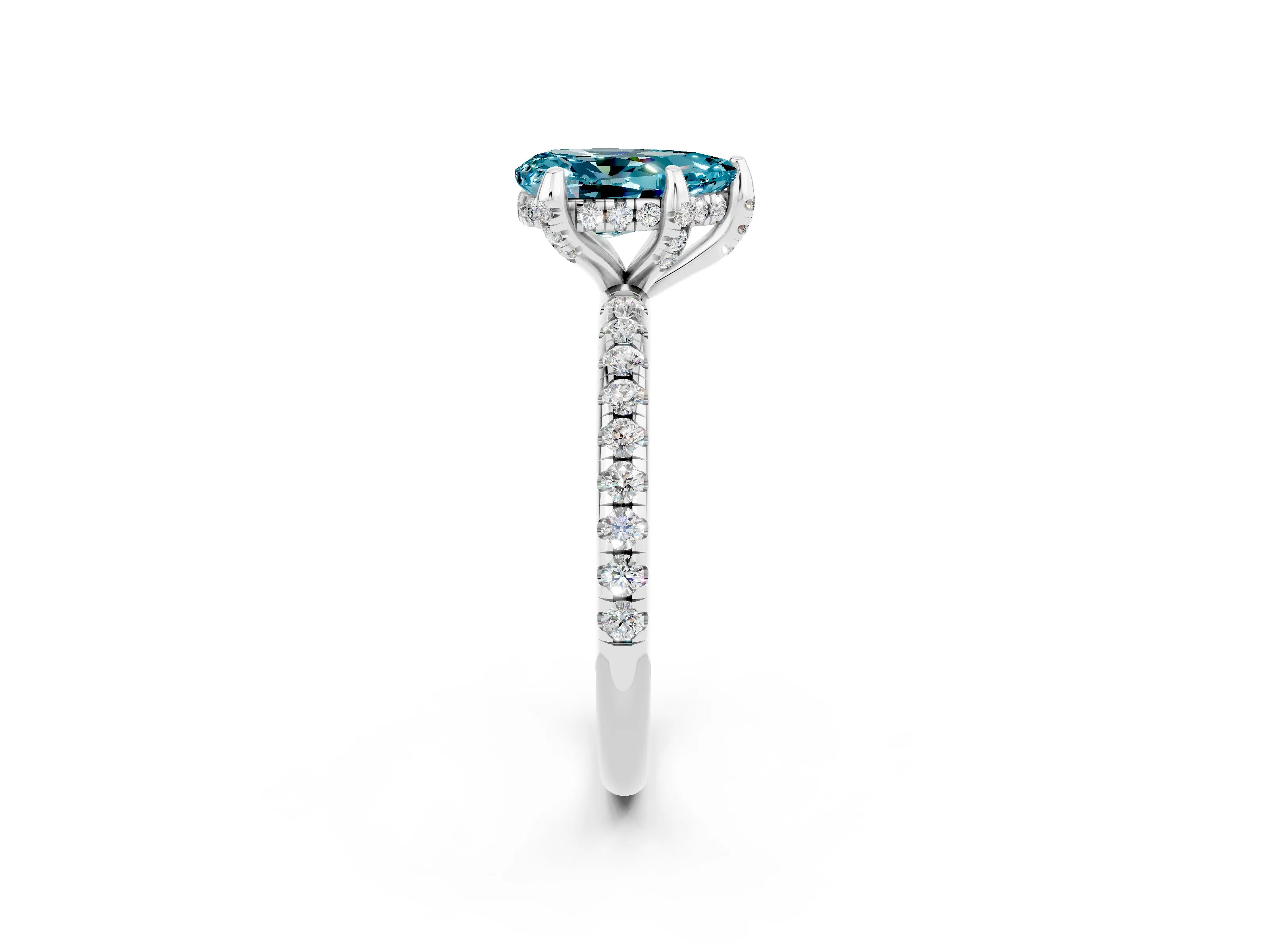 White gold Pear Cut Diamond Solitaire Ring with Four-Prong Setting and Pavé Band_2