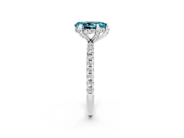 White gold Pear Cut Diamond Solitaire Ring with Four-Prong Setting and Pavé Band