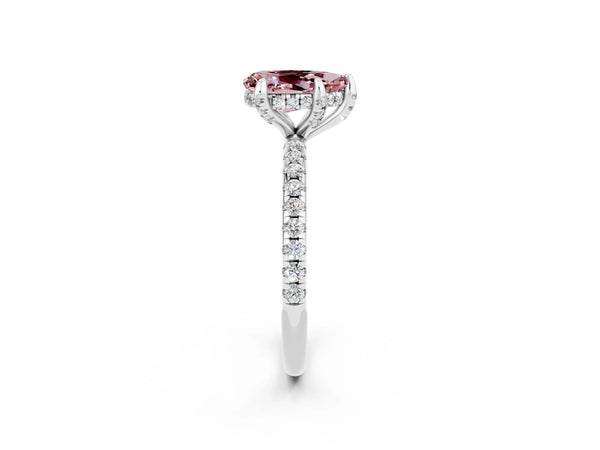 Platinum Pear Cut Diamond Solitaire Ring with Four-Prong Setting and Pavé Band