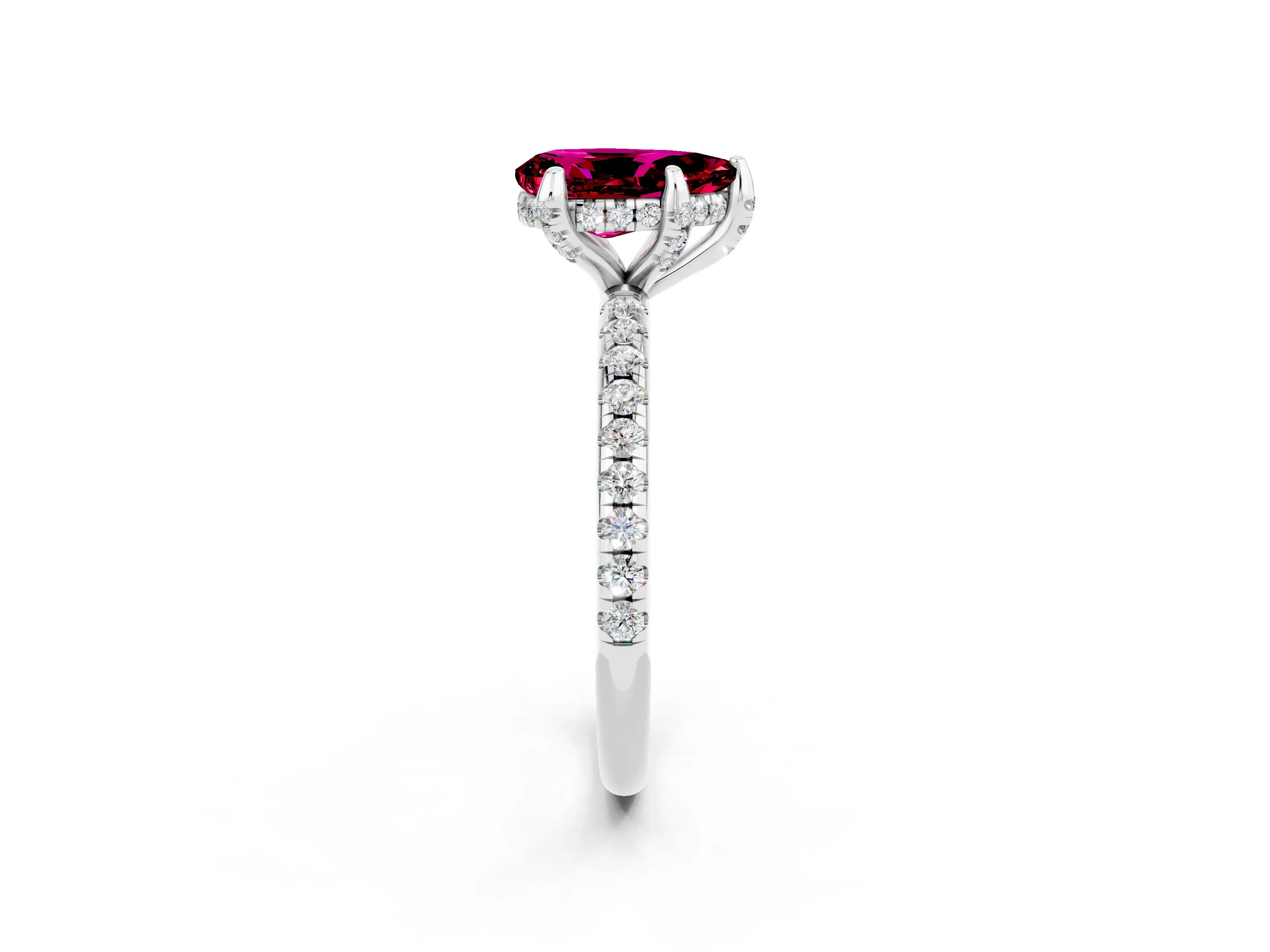 White gold Pear Cut Diamond Solitaire Ring with Four-Prong Setting and Pavé Band_2
