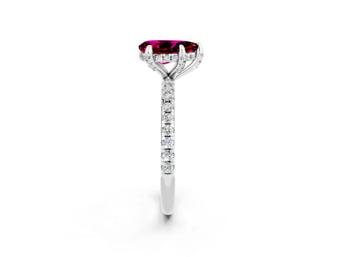 White gold Pear Cut Diamond Solitaire Ring with Four-Prong Setting and Pavé Band_2