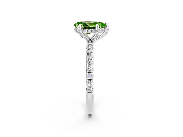 Platinum Pear Cut Diamond Solitaire Ring with Four-Prong Setting and Pavé Band