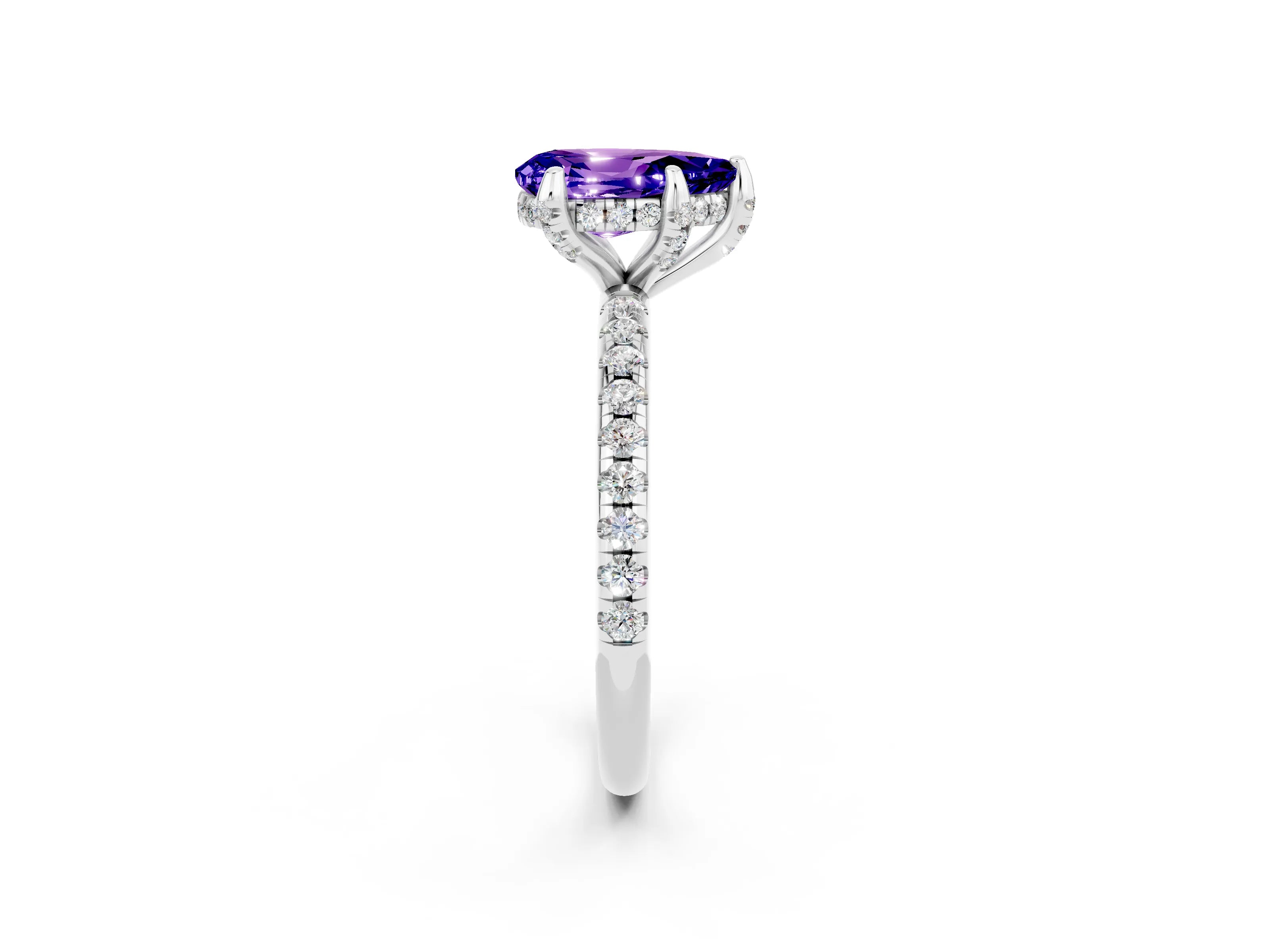 White gold Pear Cut Diamond Solitaire Ring with Four-Prong Setting and Pavé Band_2