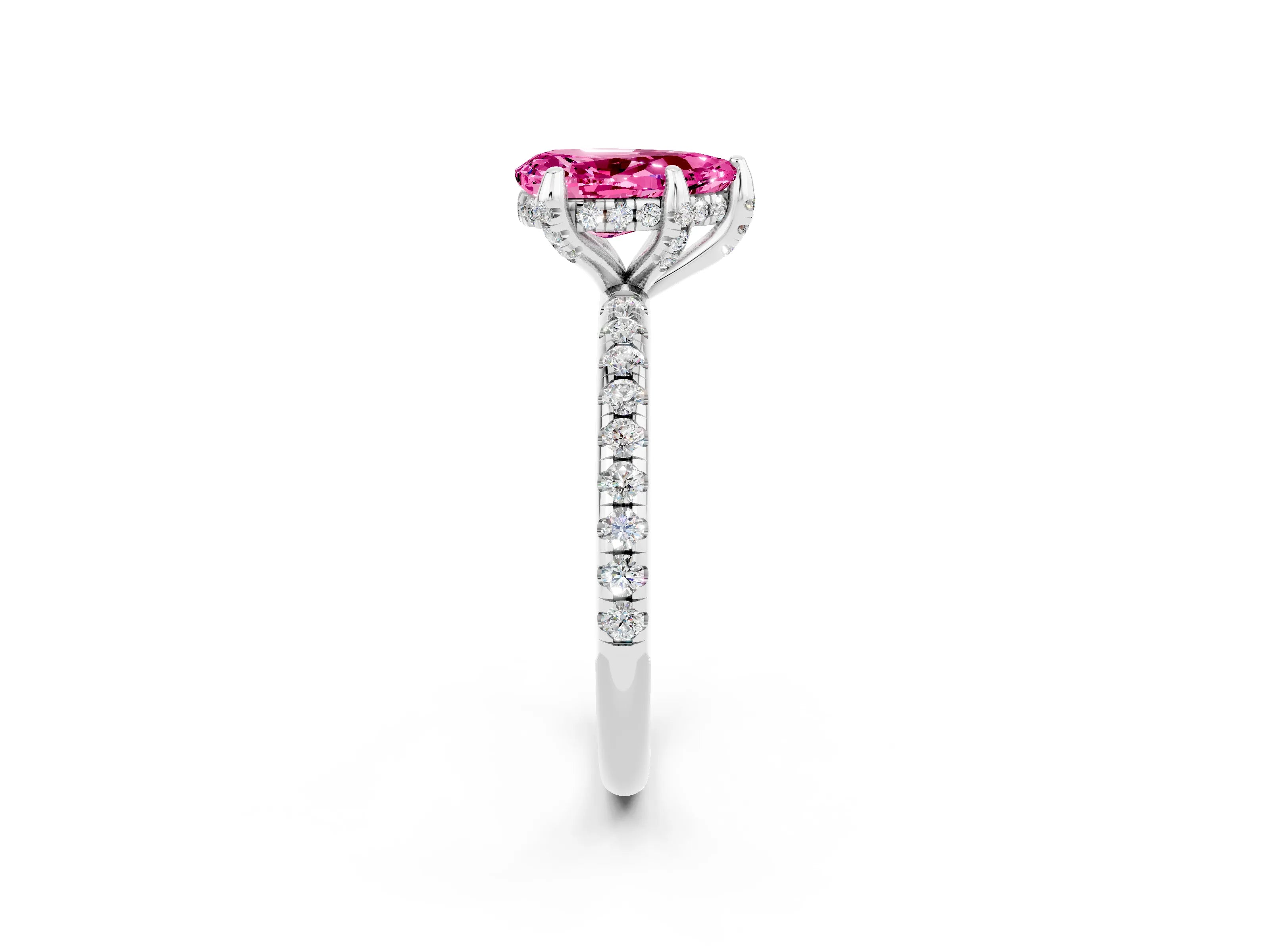 White gold Pear Cut Diamond Solitaire Ring with Four-Prong Setting and Pavé Band_2