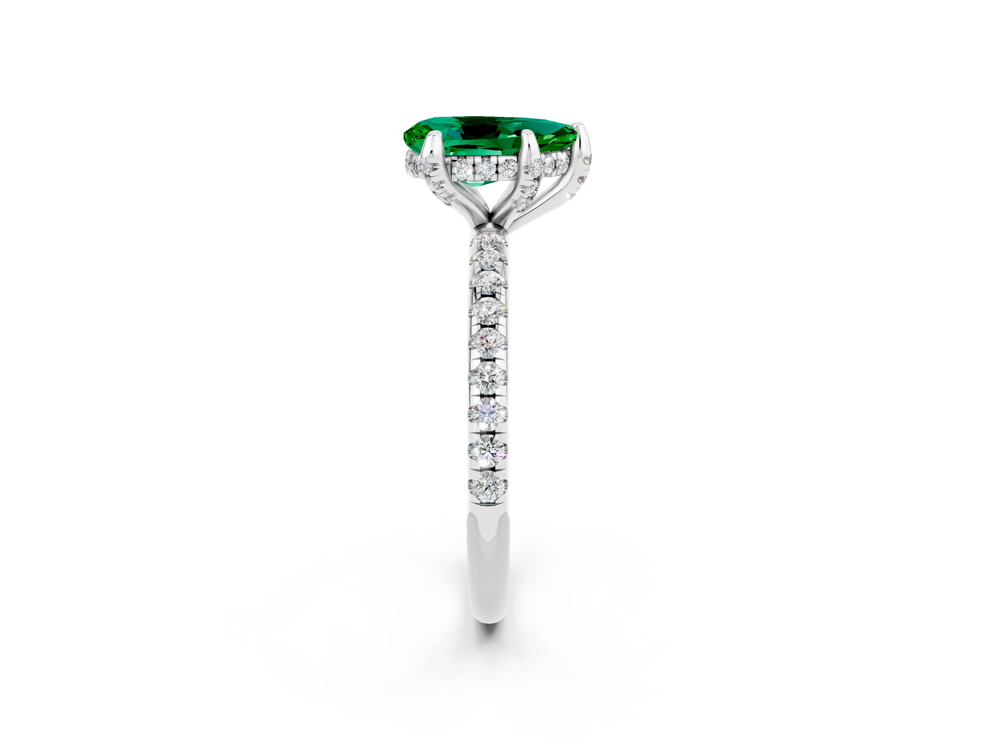 White gold Pear Cut Diamond Solitaire Ring with Four-Prong Setting and Pavé Band_2