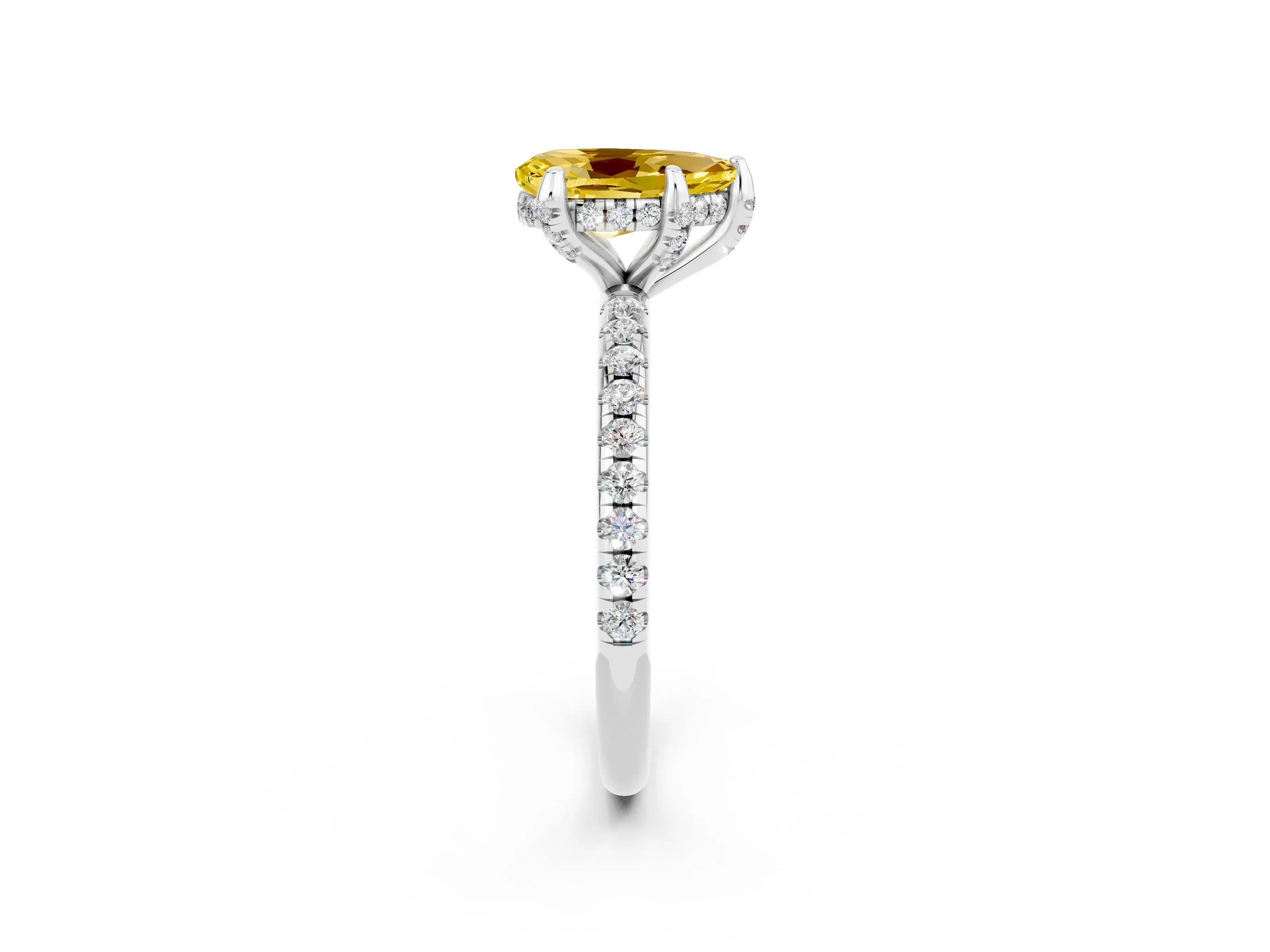 White gold Pear Cut Diamond Solitaire Ring with Four-Prong Setting and Pavé Band_2