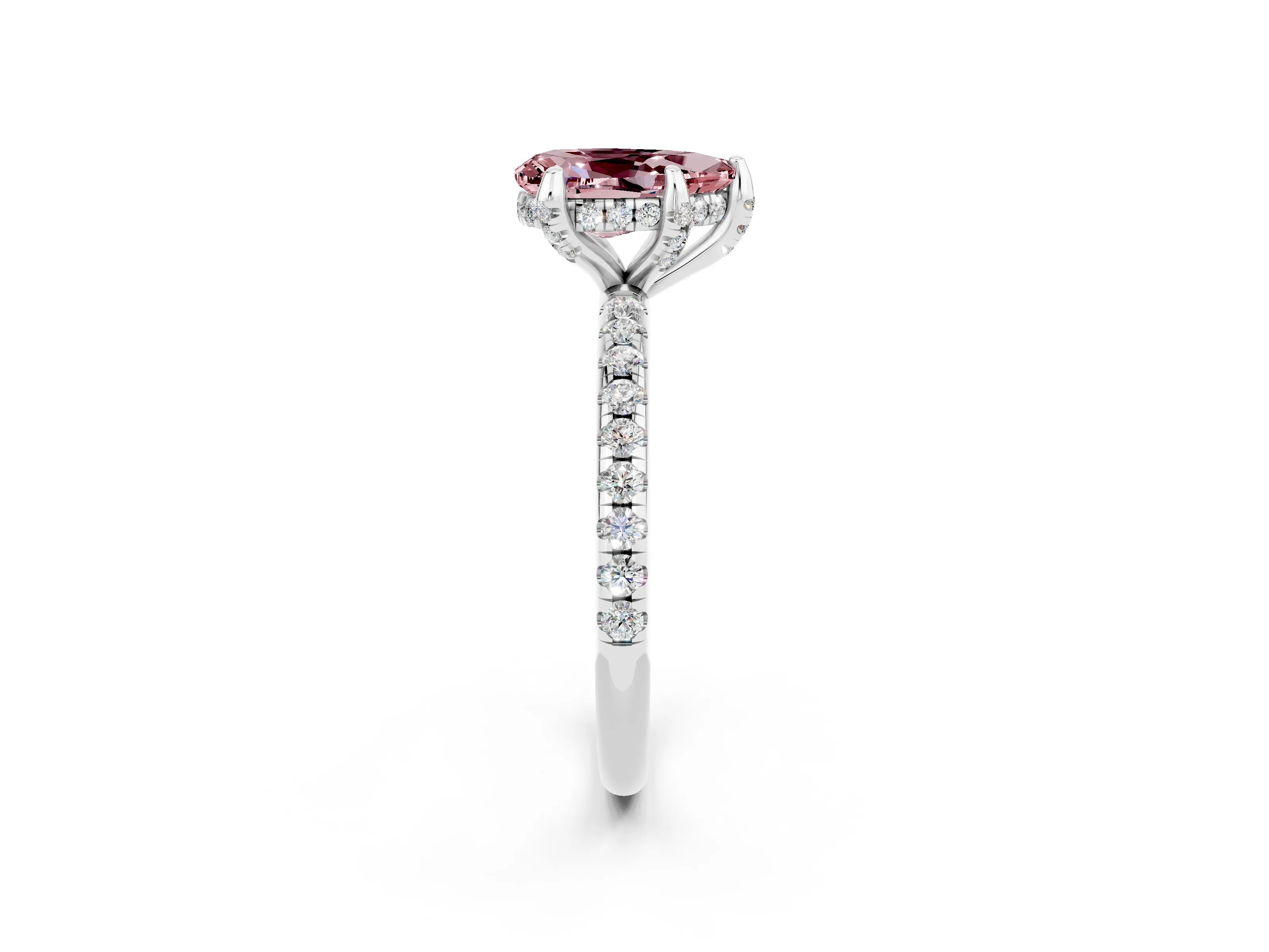 White gold Pear Cut Diamond Solitaire Ring with Four-Prong Setting and Pavé Band_2