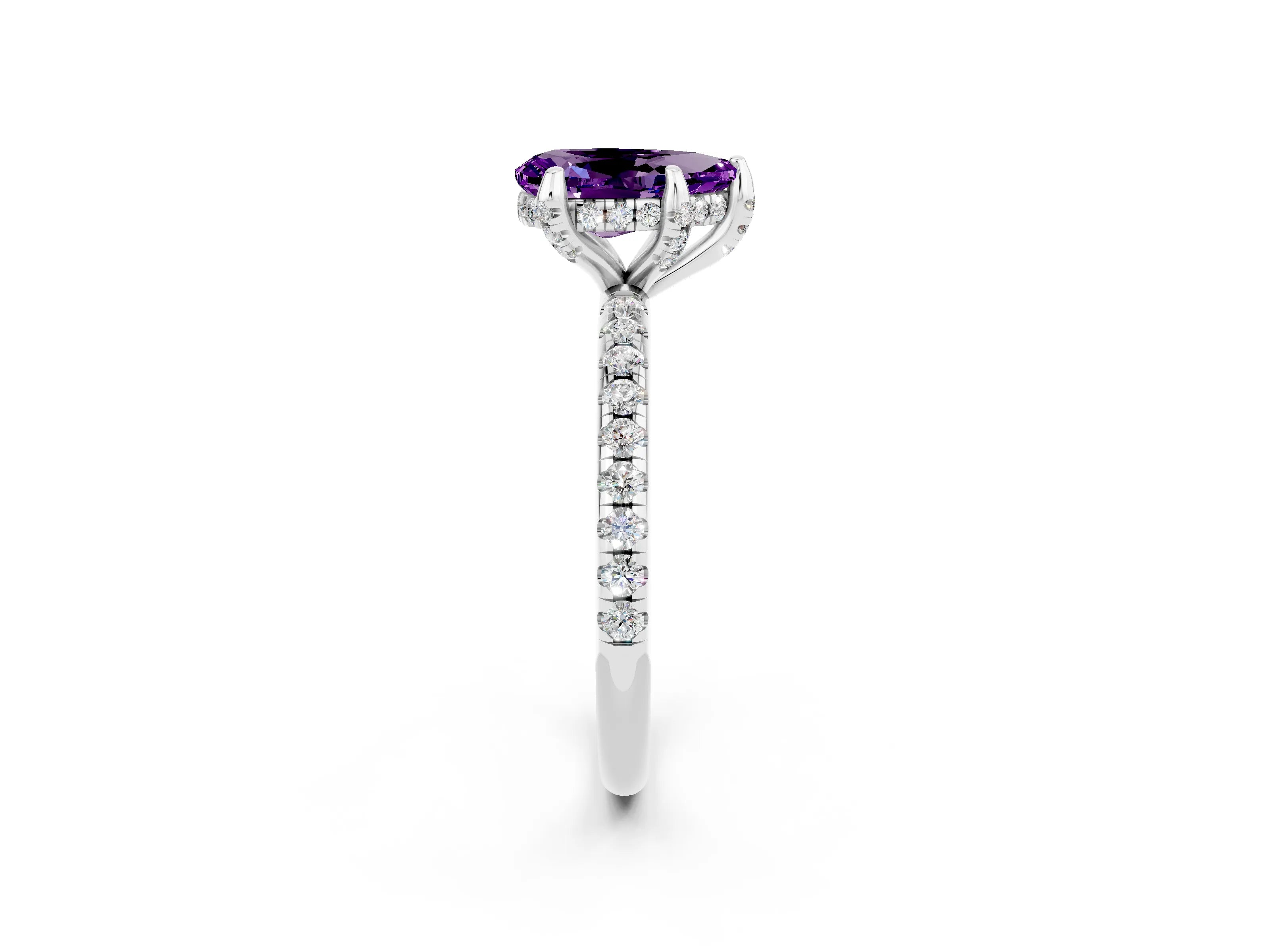 White gold Pear Cut Diamond Solitaire Ring with Four-Prong Setting and Pavé Band_2