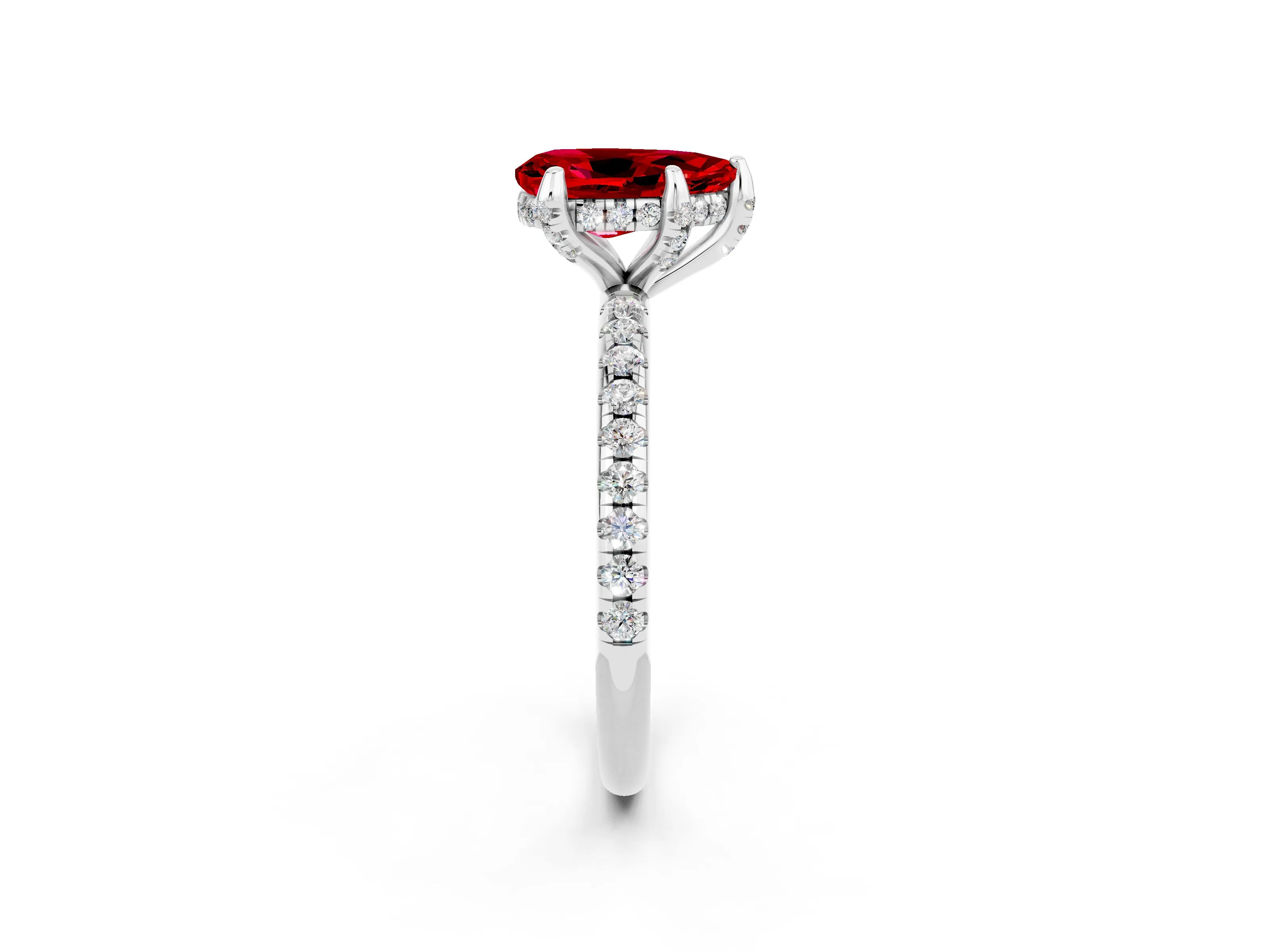 White gold Pear Cut Diamond Solitaire Ring with Four-Prong Setting and Pavé Band_2