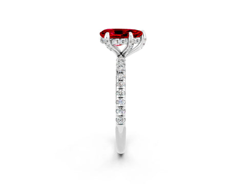 White gold Pear Cut Diamond Solitaire Ring with Four-Prong Setting and Pavé Band_2
