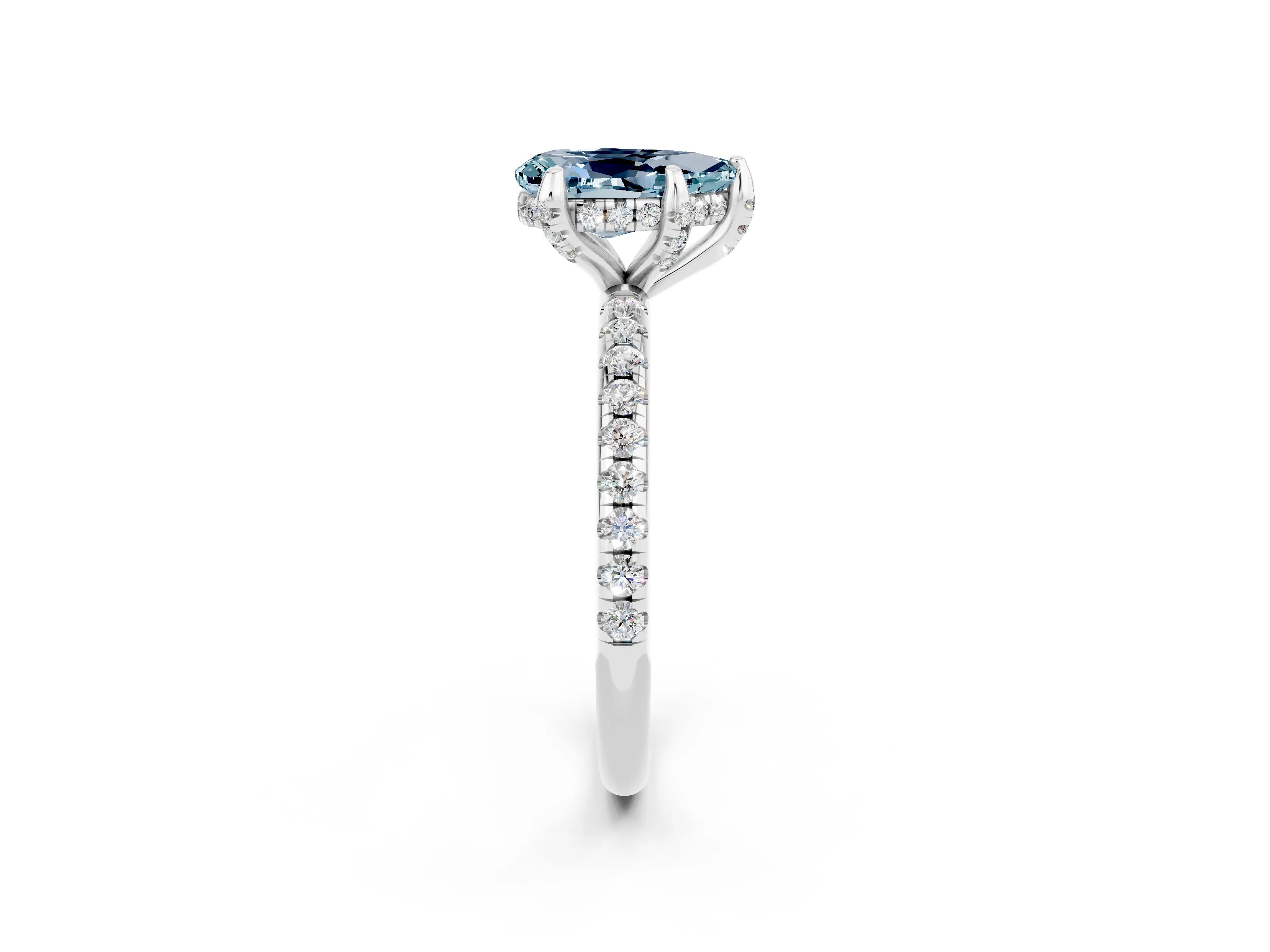 White gold Pear Cut Diamond Solitaire Ring with Four-Prong Setting and Pavé Band_2