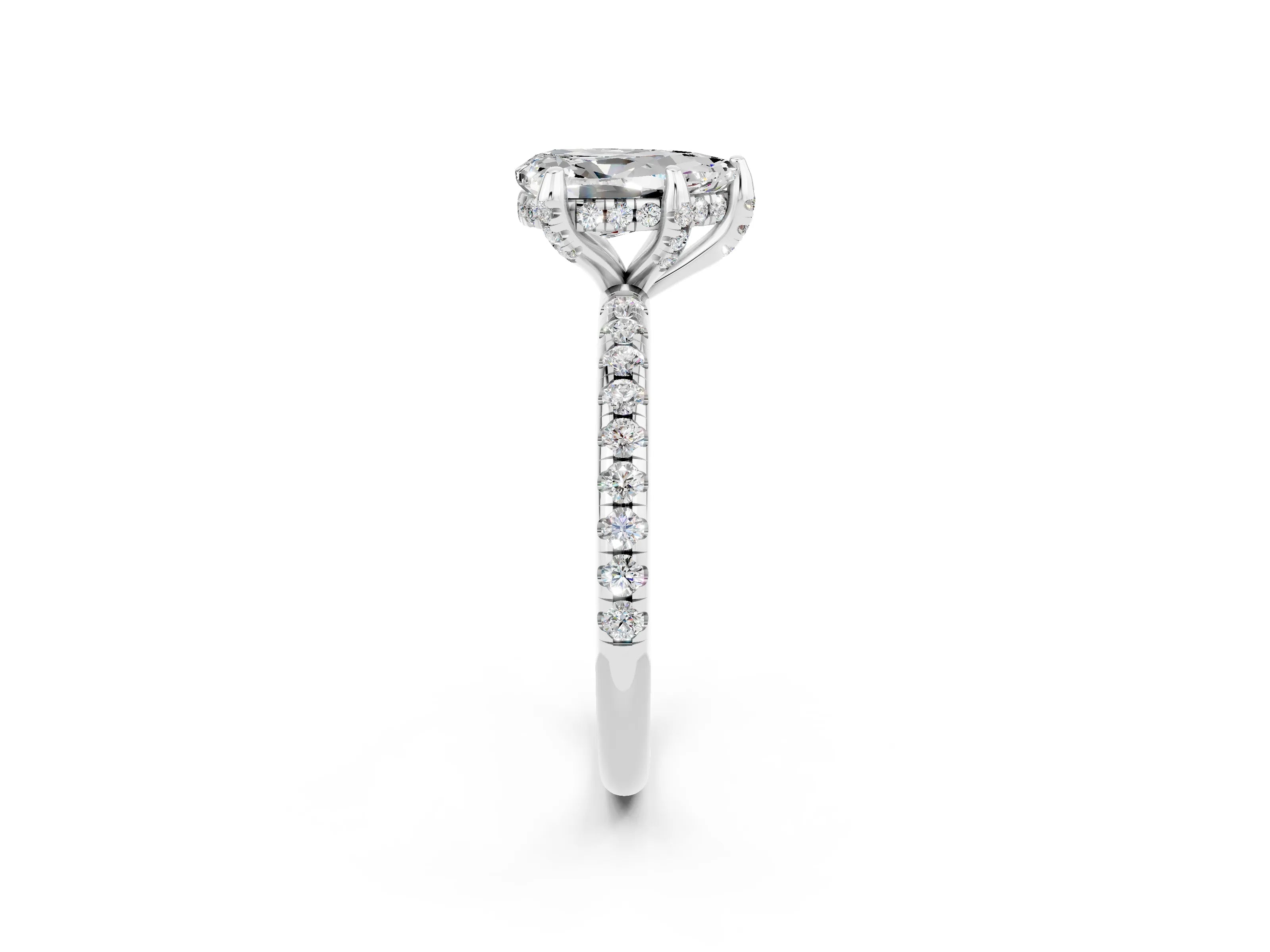 White gold Pear Cut Diamond Solitaire Ring with Four-Prong Setting and Pavé Band_2