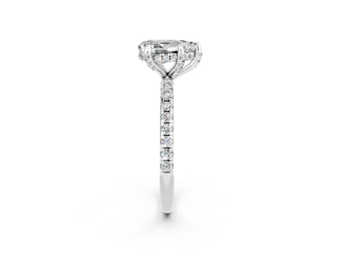 White gold Pear Cut Diamond Solitaire Ring with Four-Prong Setting and Pavé Band_2