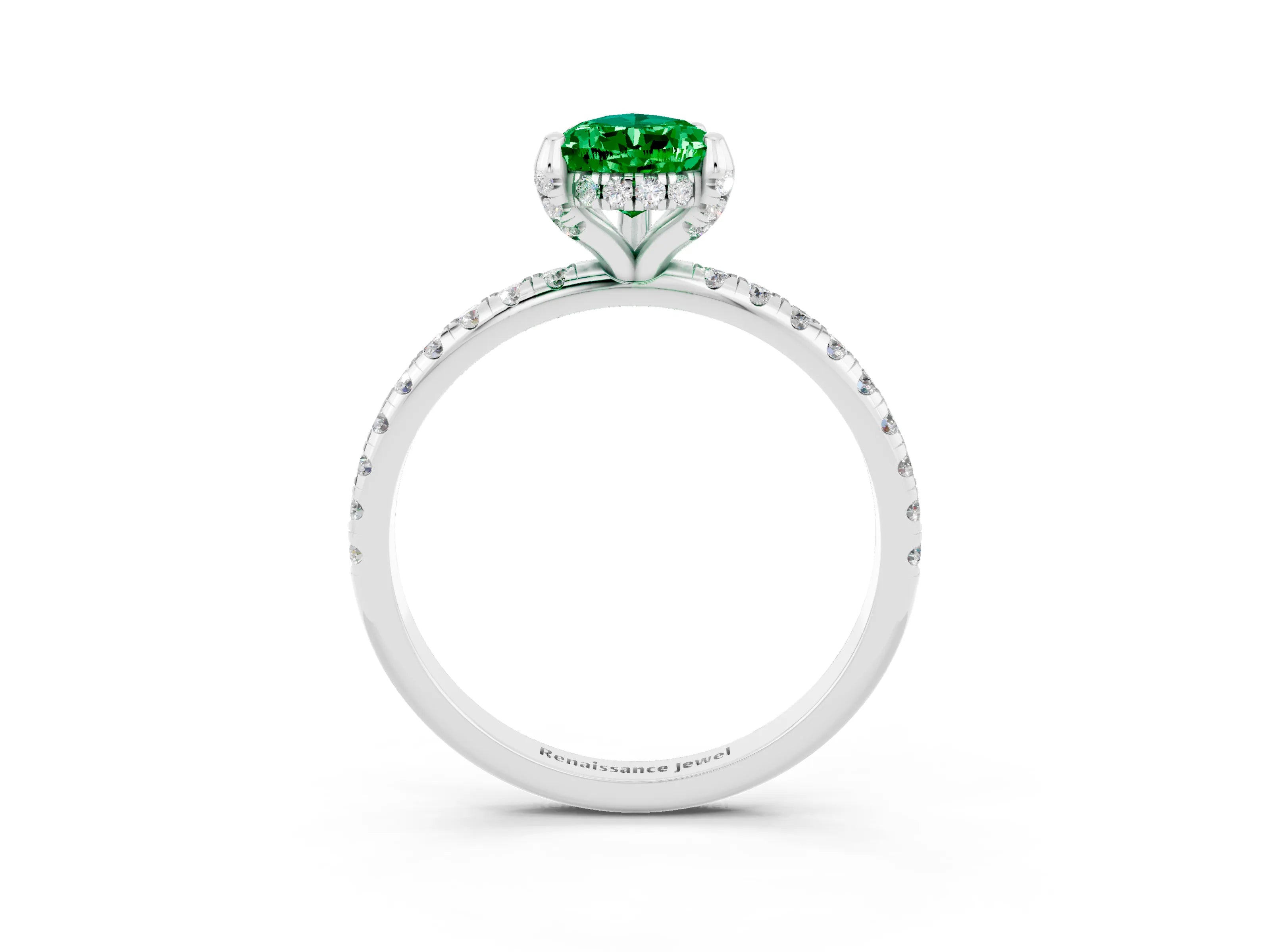 White gold Pear Cut Diamond Solitaire Ring with Four-Prong Setting and Pavé Band_3