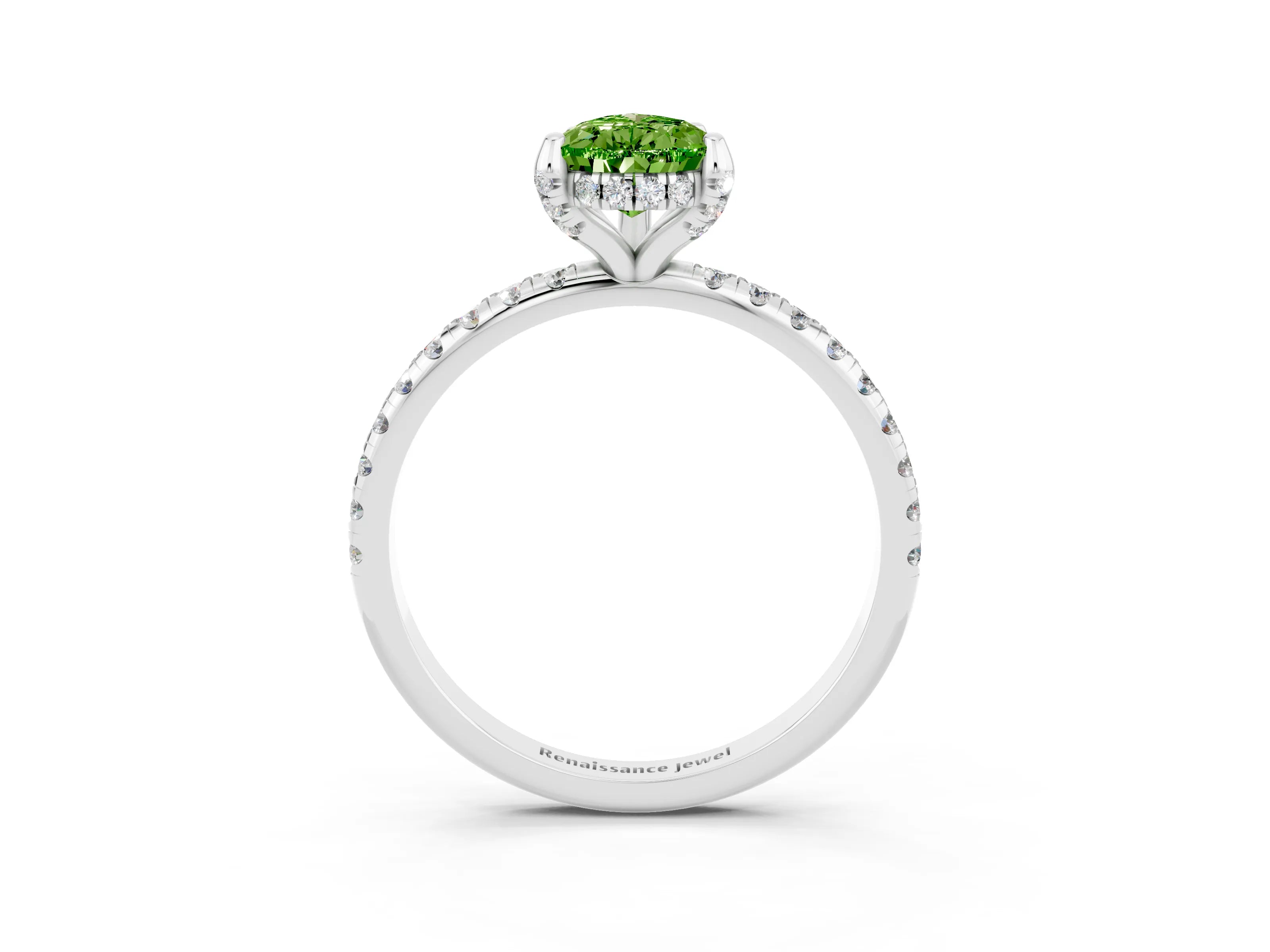 White gold Pear Cut Diamond Solitaire Ring with Four-Prong Setting and Pavé Band_3