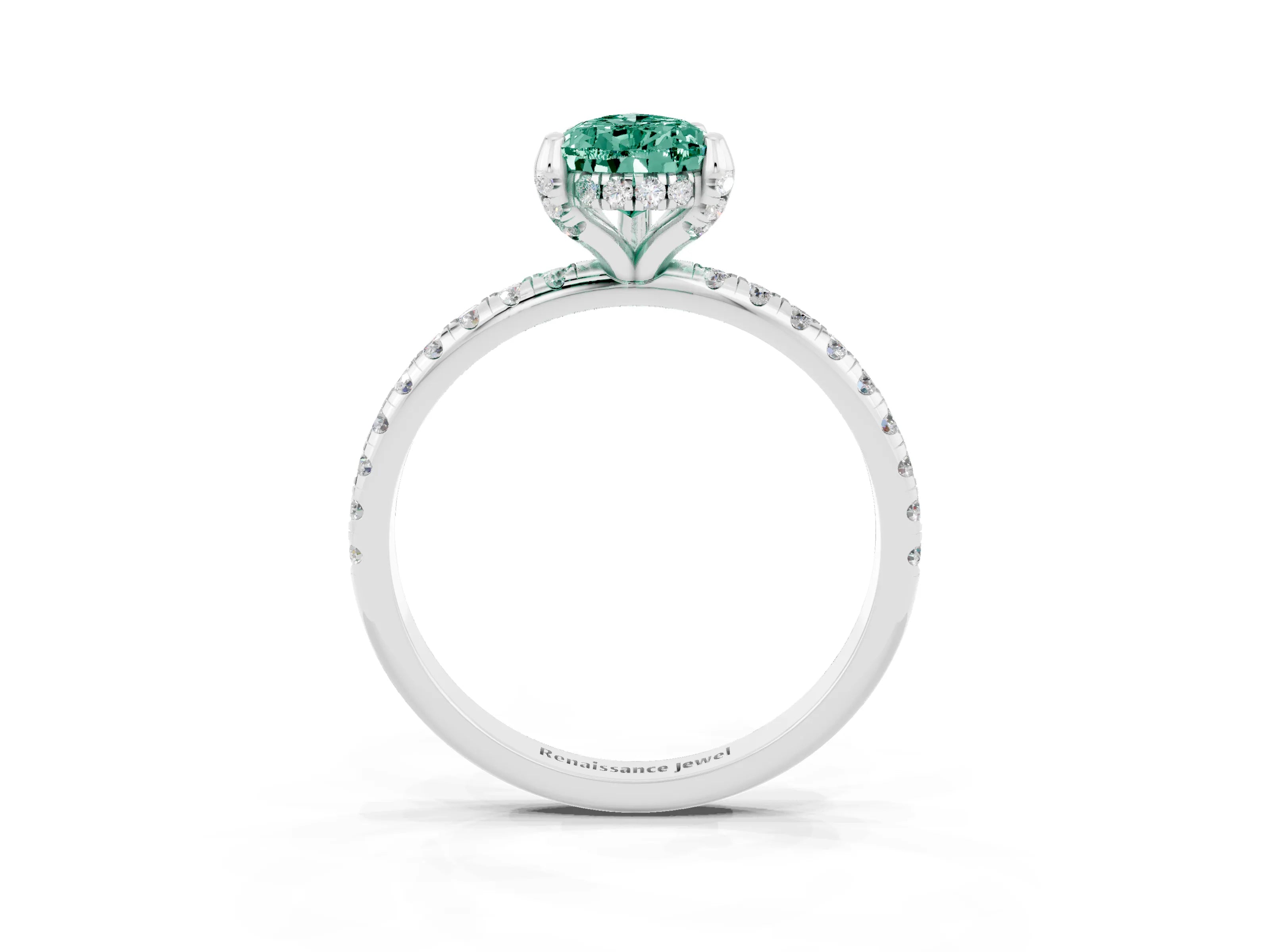 White gold Pear Cut Diamond Solitaire Ring with Four-Prong Setting and Pavé Band_3