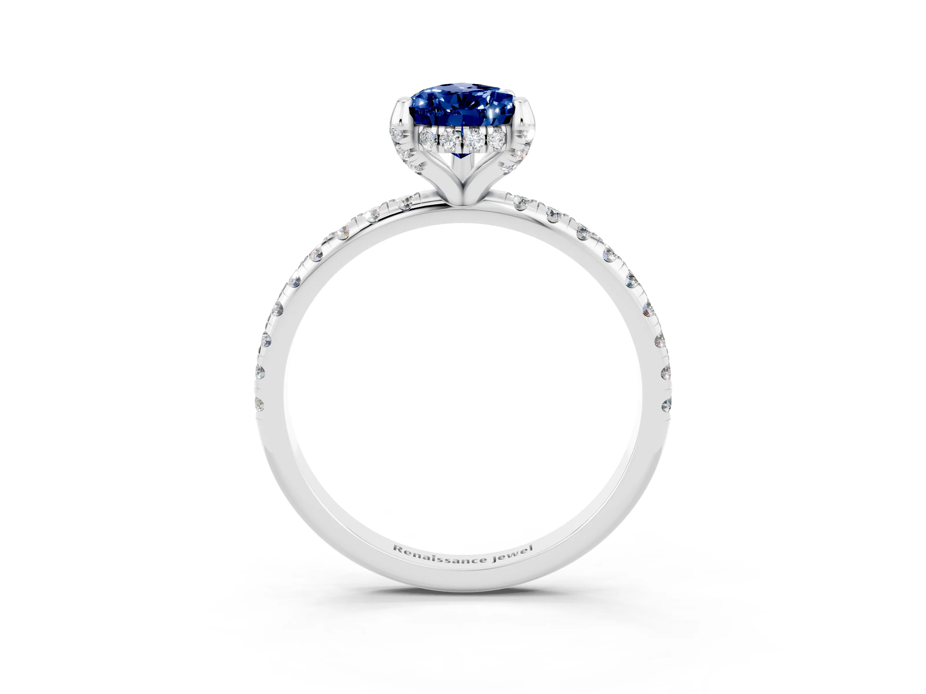 White gold Pear Cut Diamond Solitaire Ring with Four-Prong Setting and Pavé Band_3