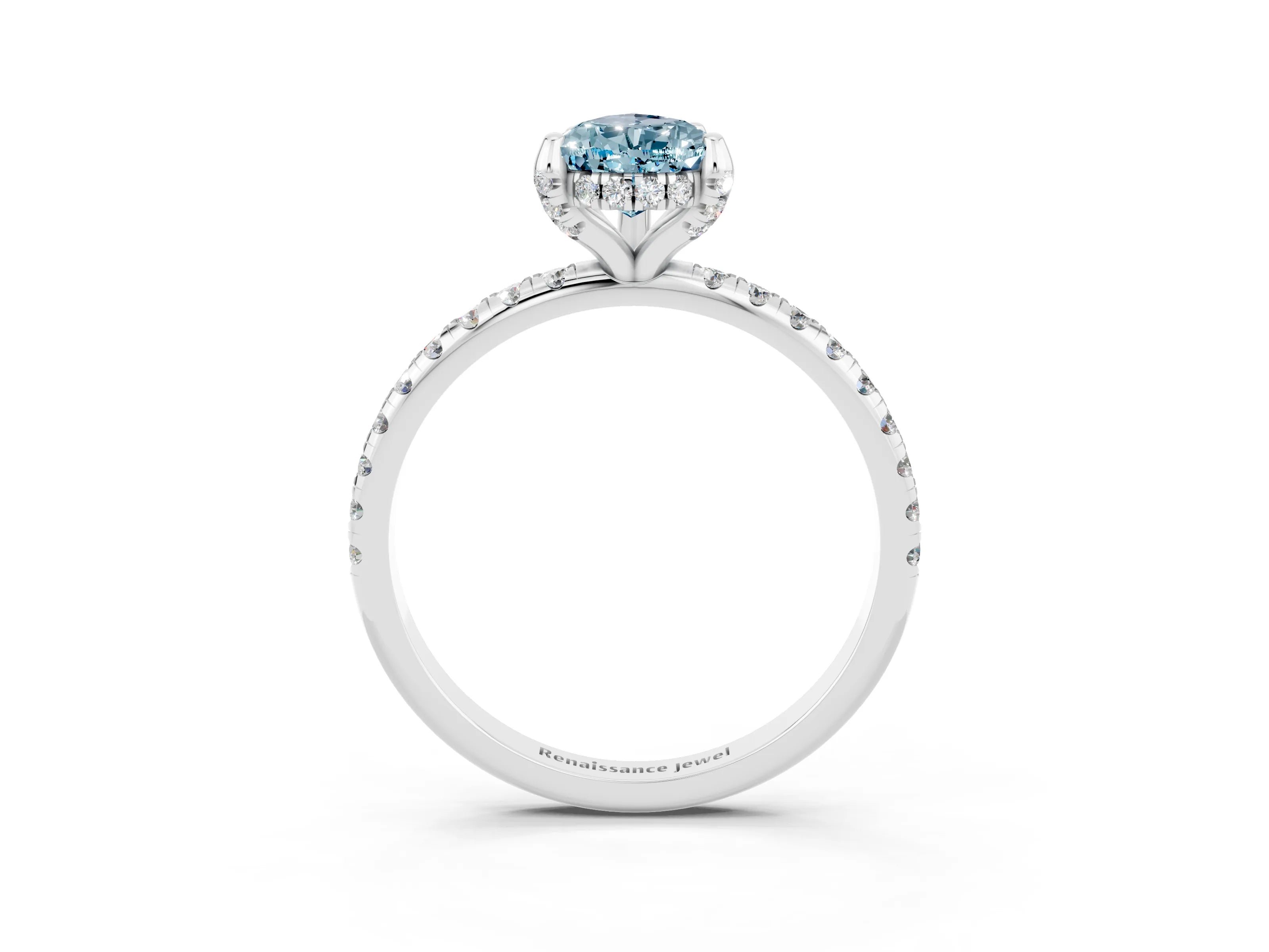 White gold Pear Cut Diamond Solitaire Ring with Four-Prong Setting and Pavé Band_3
