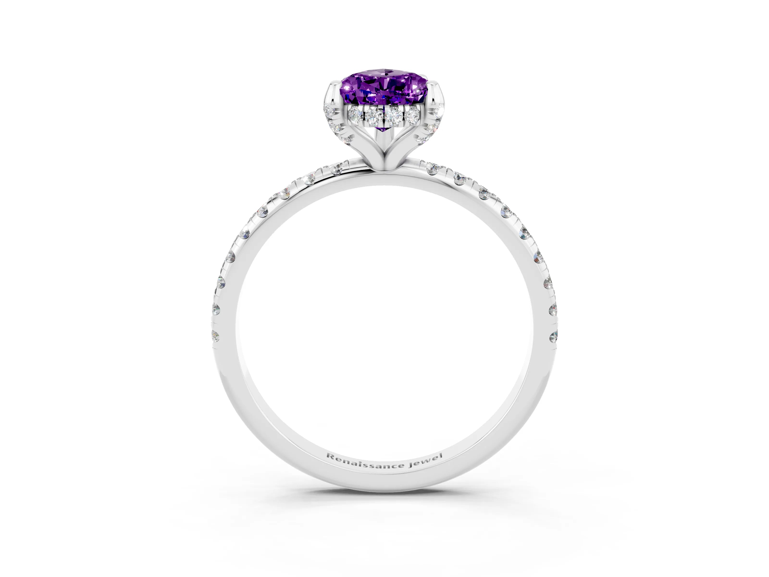 White gold Pear Cut Diamond Solitaire Ring with Four-Prong Setting and Pavé Band_3