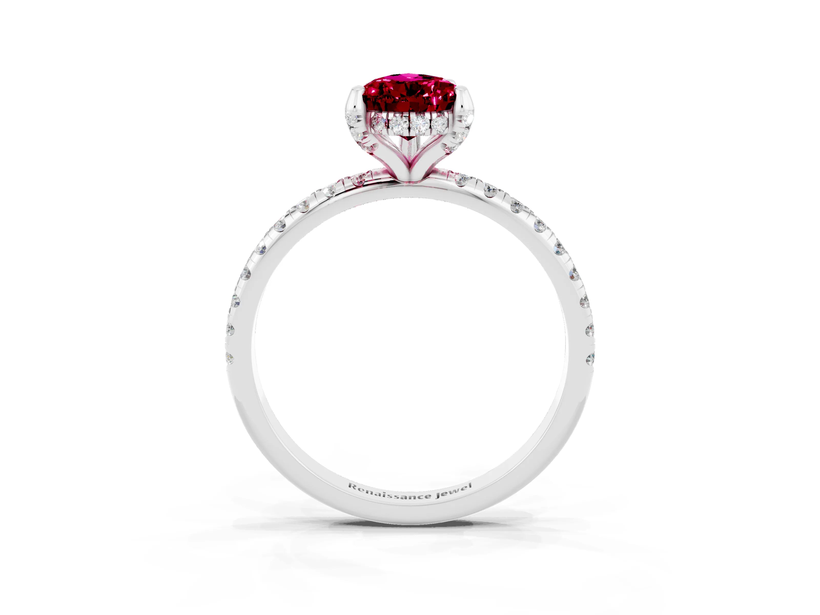 White gold Pear Cut Diamond Solitaire Ring with Four-Prong Setting and Pavé Band_3