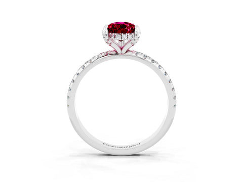 White gold Pear Cut Diamond Solitaire Ring with Four-Prong Setting and Pavé Band_3