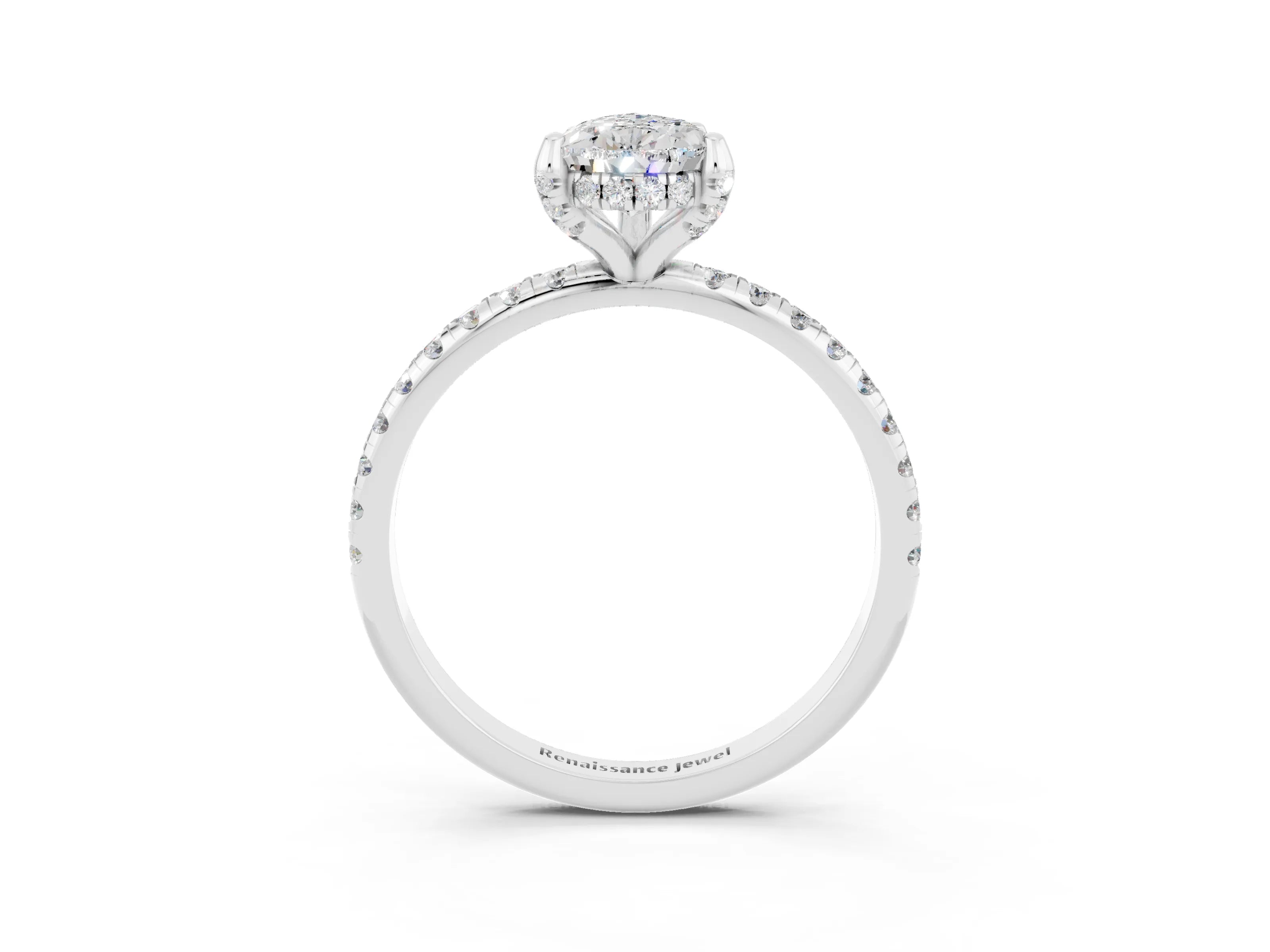 White gold Pear Cut Diamond Solitaire Ring with Four-Prong Setting and Pavé Band_3