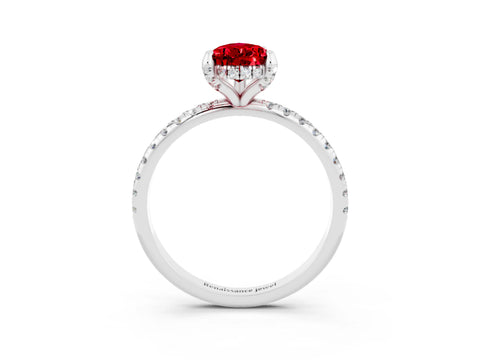 White gold Pear Cut Diamond Solitaire Ring with Four-Prong Setting and Pavé Band_3