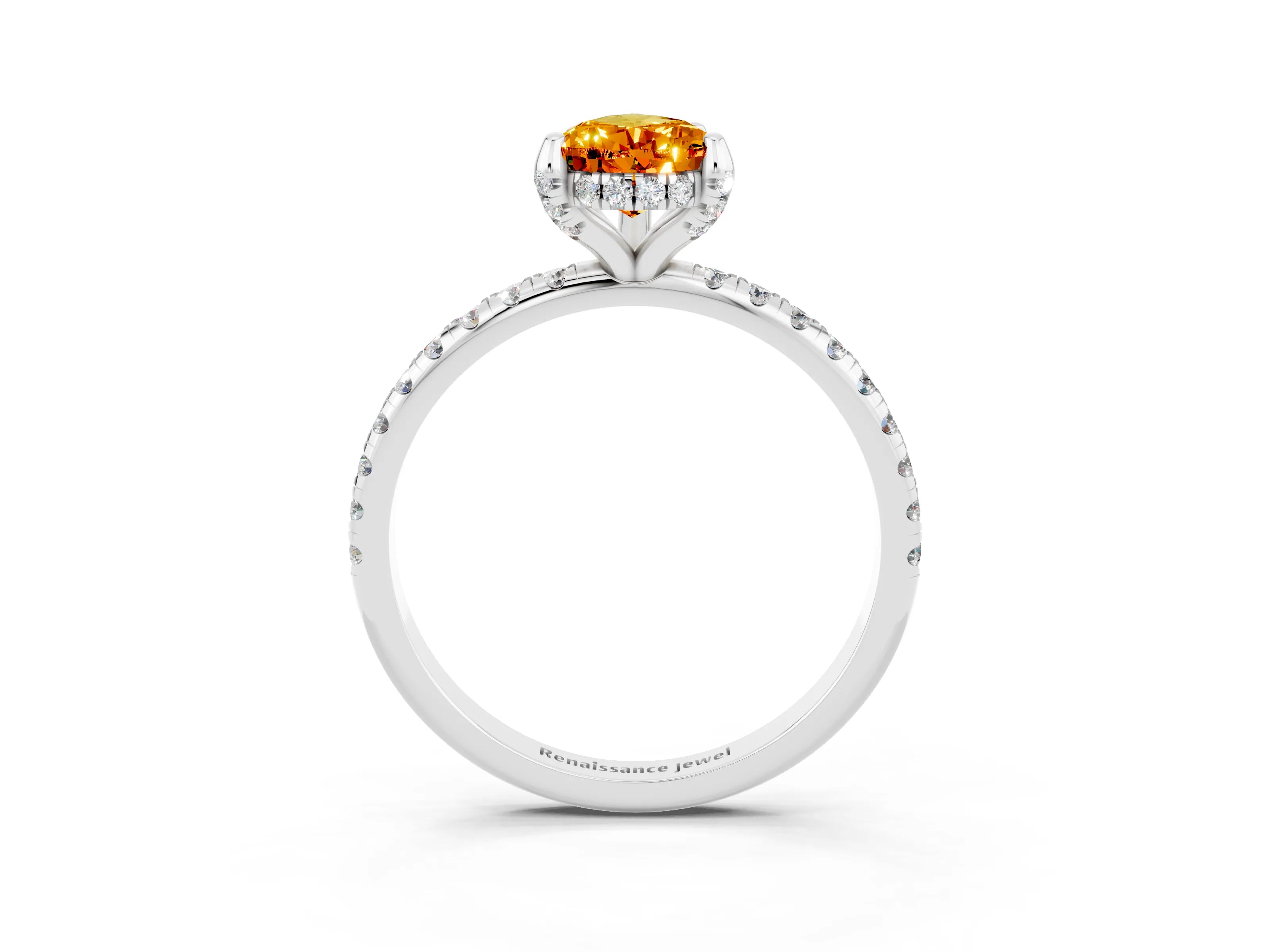 White gold Pear Cut Diamond Solitaire Ring with Four-Prong Setting and Pavé Band_3