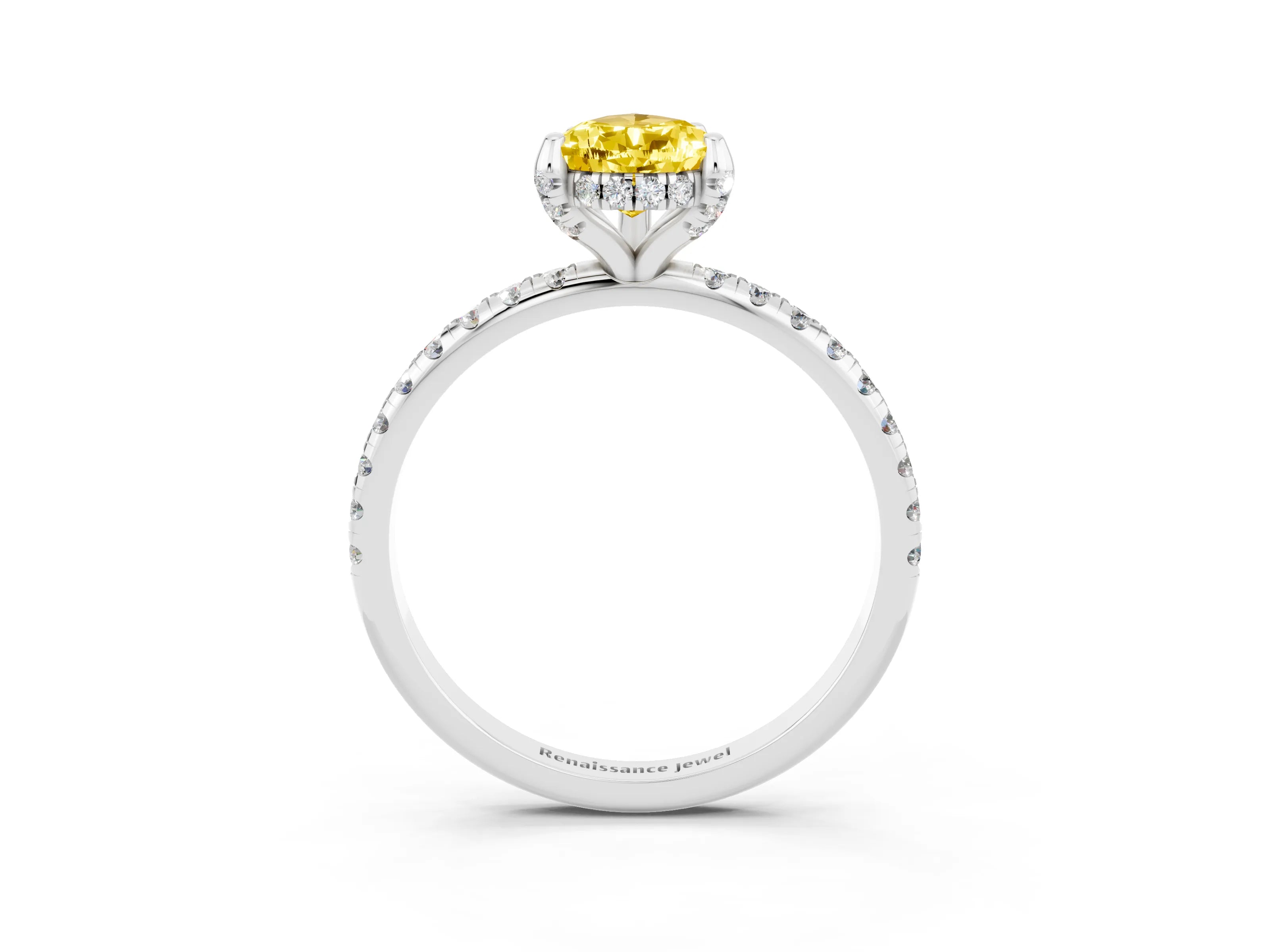 White gold Pear Cut Diamond Solitaire Ring with Four-Prong Setting and Pavé Band_3