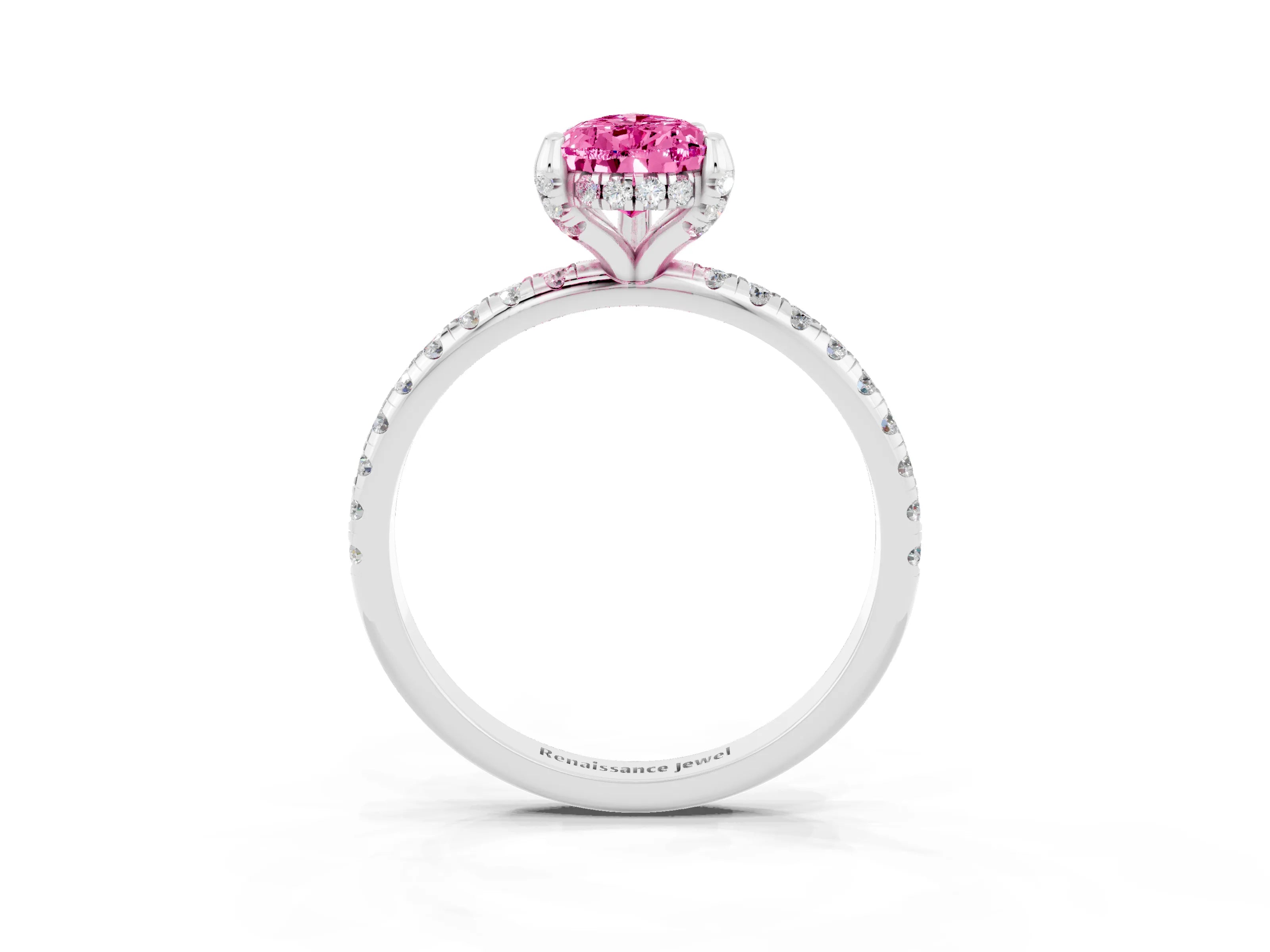 White gold Pear Cut Diamond Solitaire Ring with Four-Prong Setting and Pavé Band_3