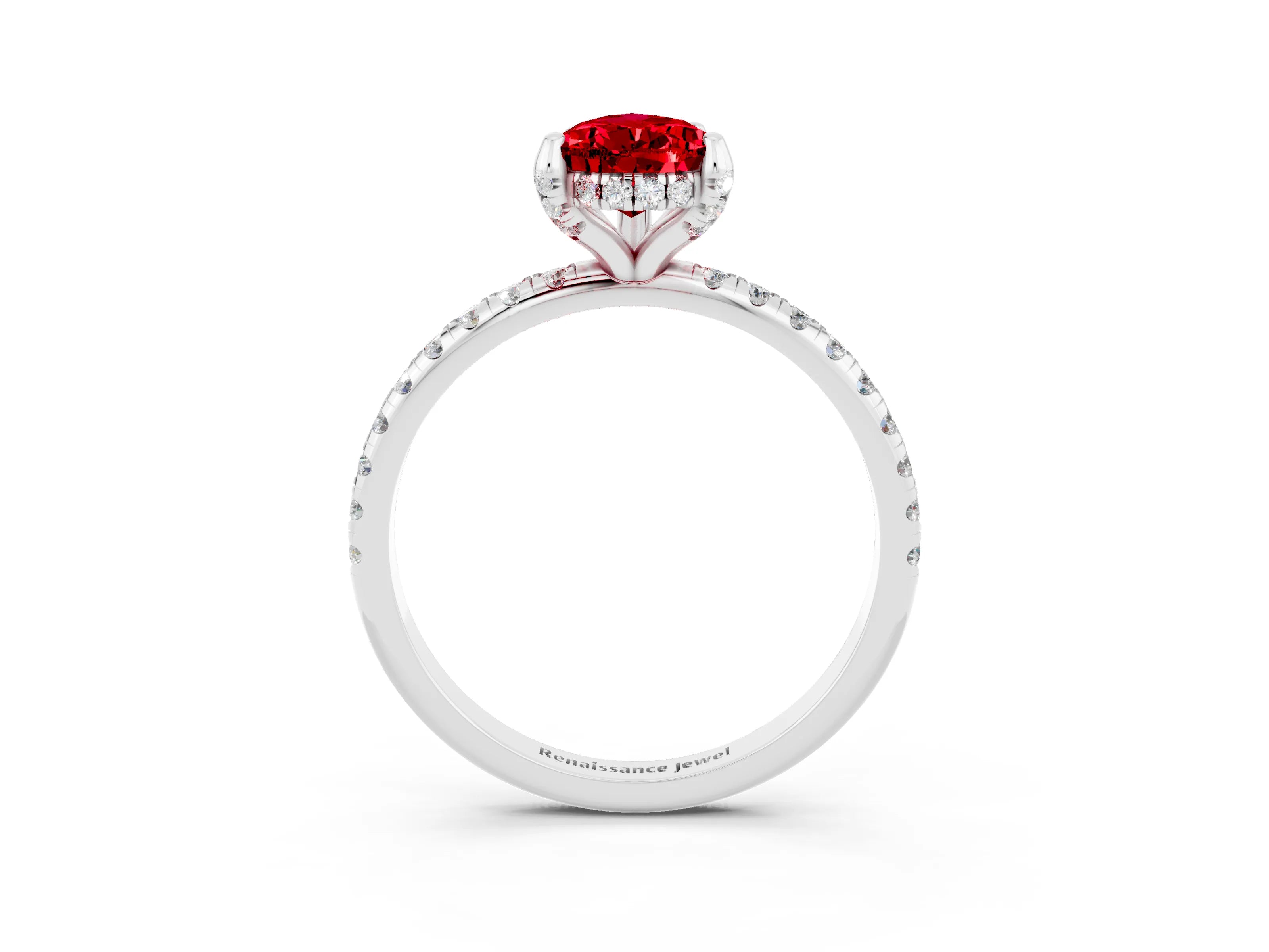 White gold Pear Cut Diamond Solitaire Ring with Four-Prong Setting and Pavé Band_3