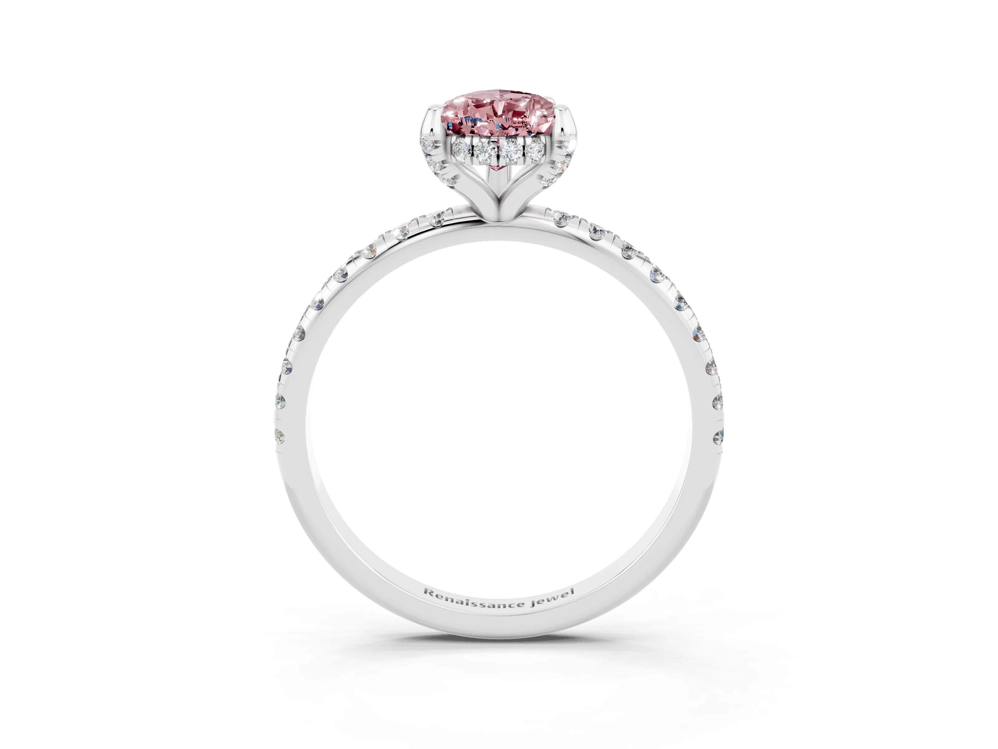 White gold Pear Cut Diamond Solitaire Ring with Four-Prong Setting and Pavé Band_3