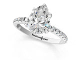 White gold Pear Cut Diamond Solitaire Ring with Four-Prong Setting and Pavé Band_4