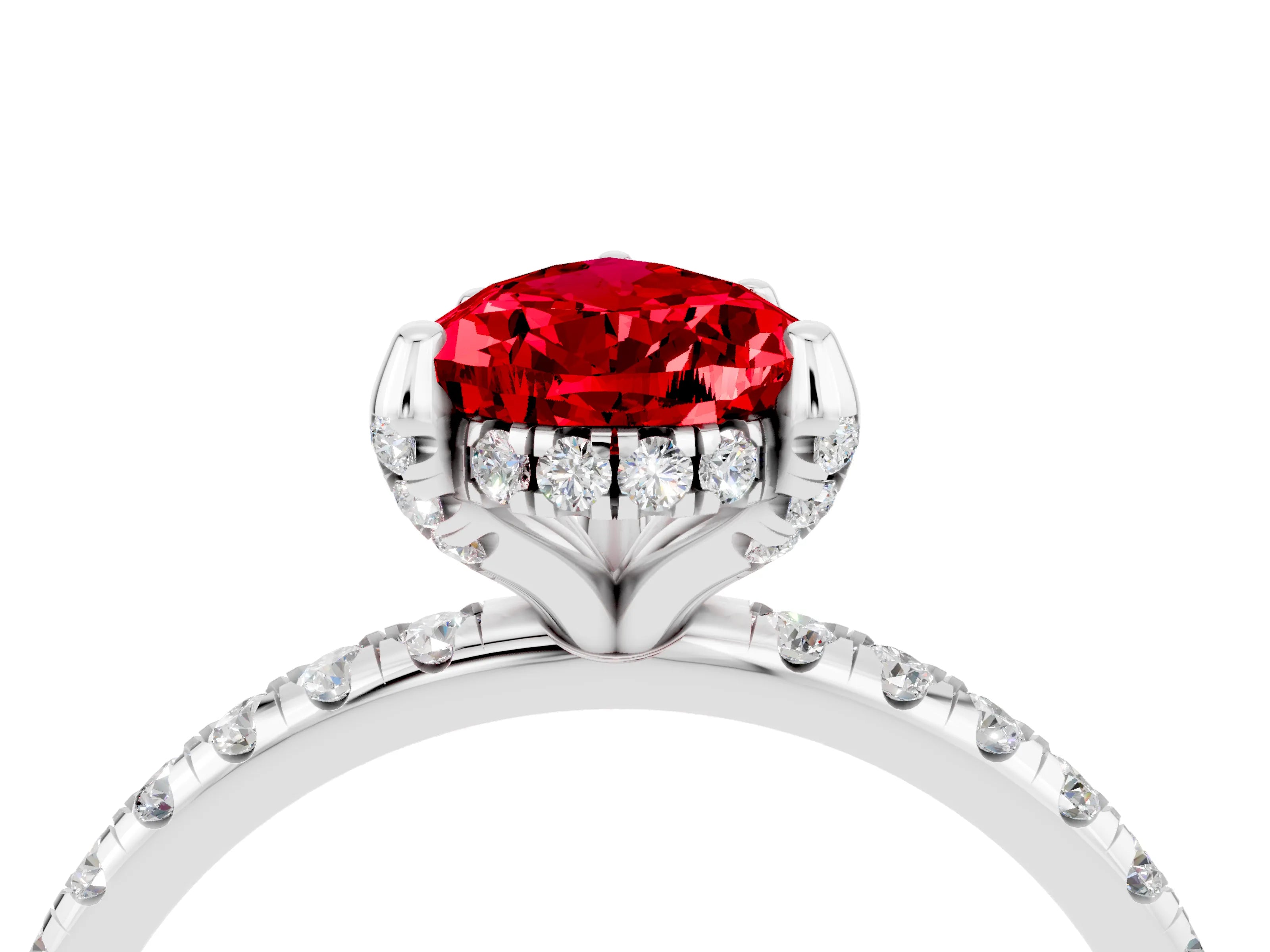 White gold Pear Cut Diamond Solitaire Ring with Four-Prong Setting and Pavé Band_4