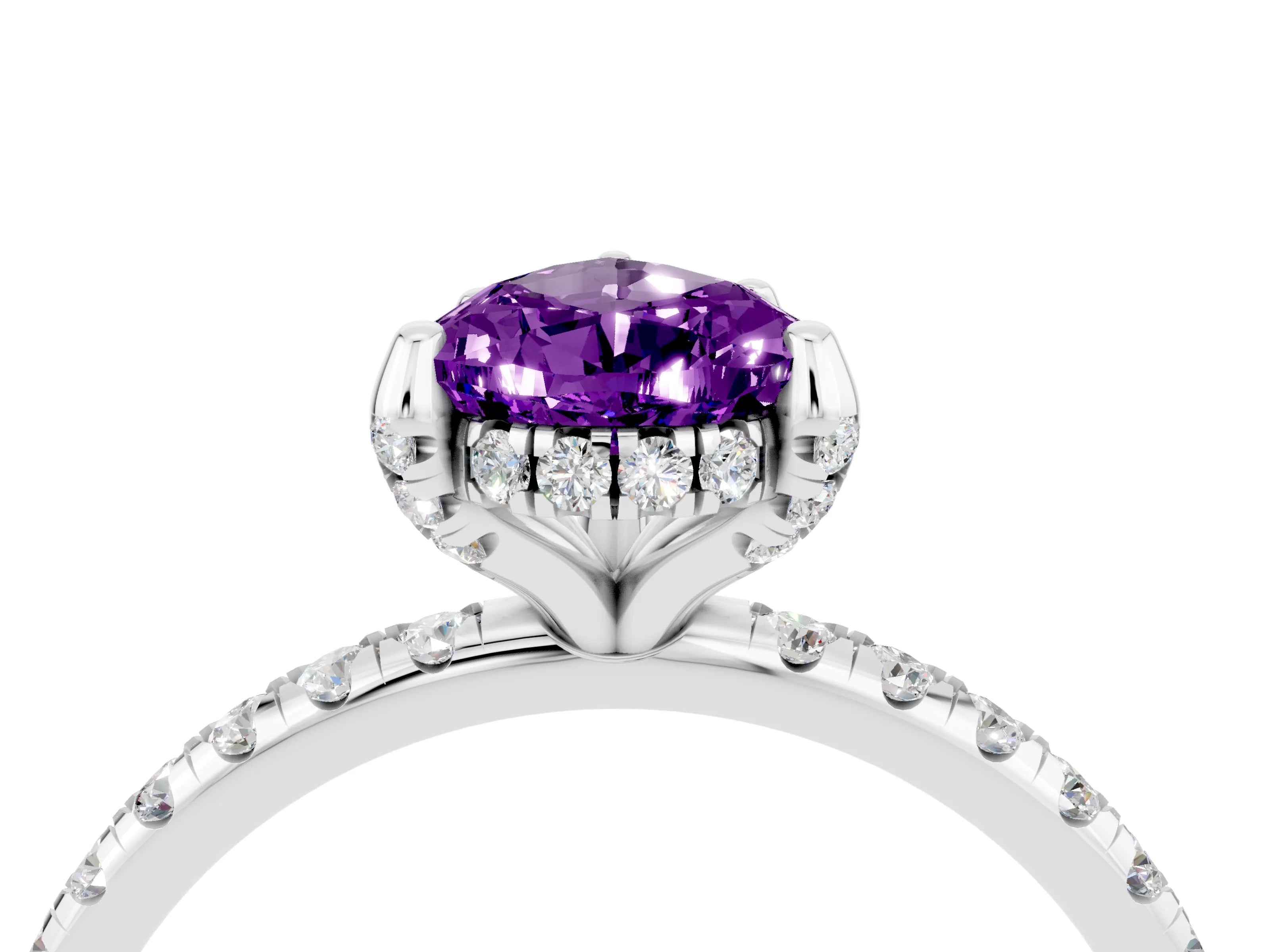 White gold Pear Cut Diamond Solitaire Ring with Four-Prong Setting and Pavé Band_4