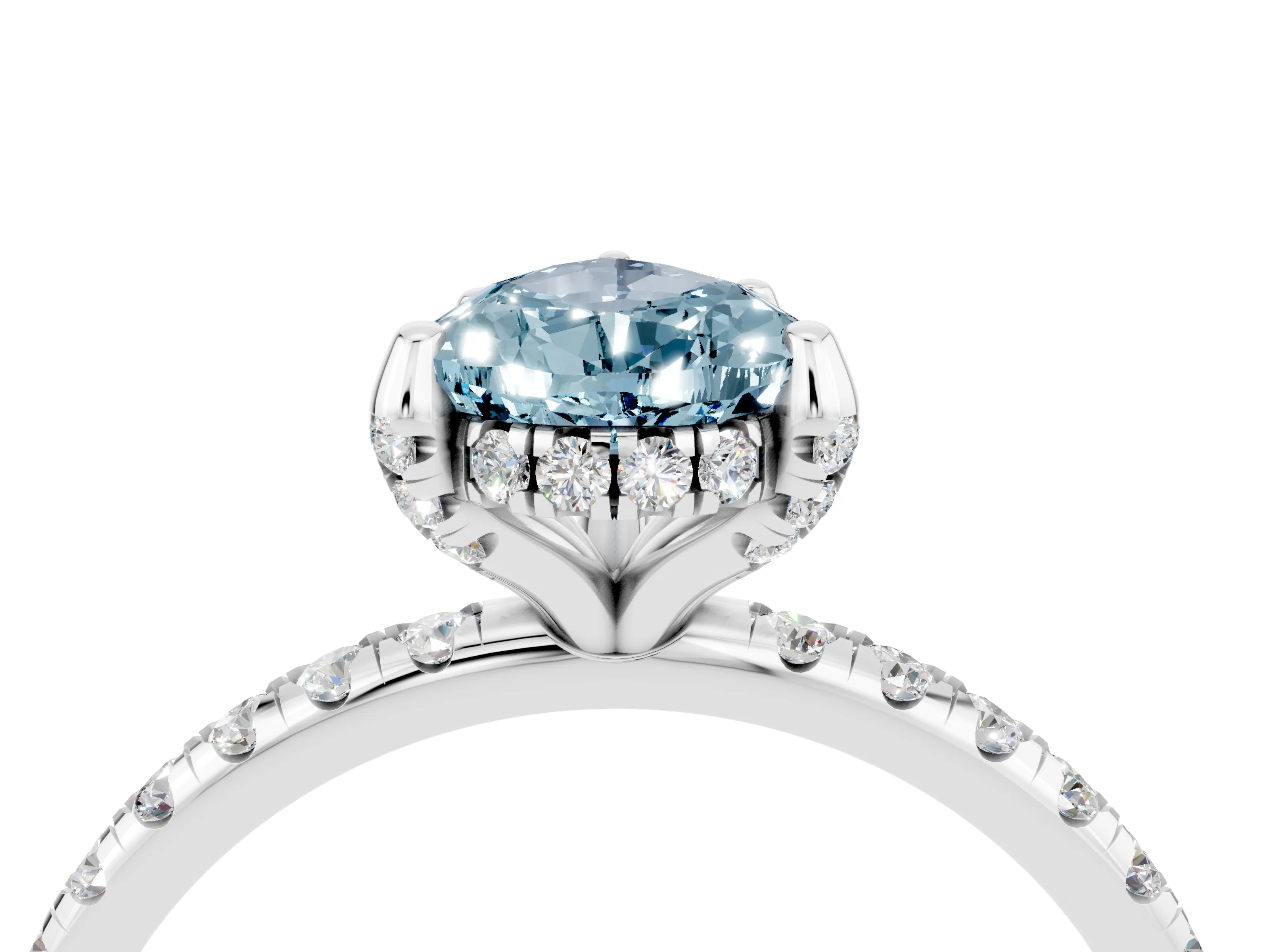 White gold Pear Cut Diamond Solitaire Ring with Four-Prong Setting and Pavé Band_4