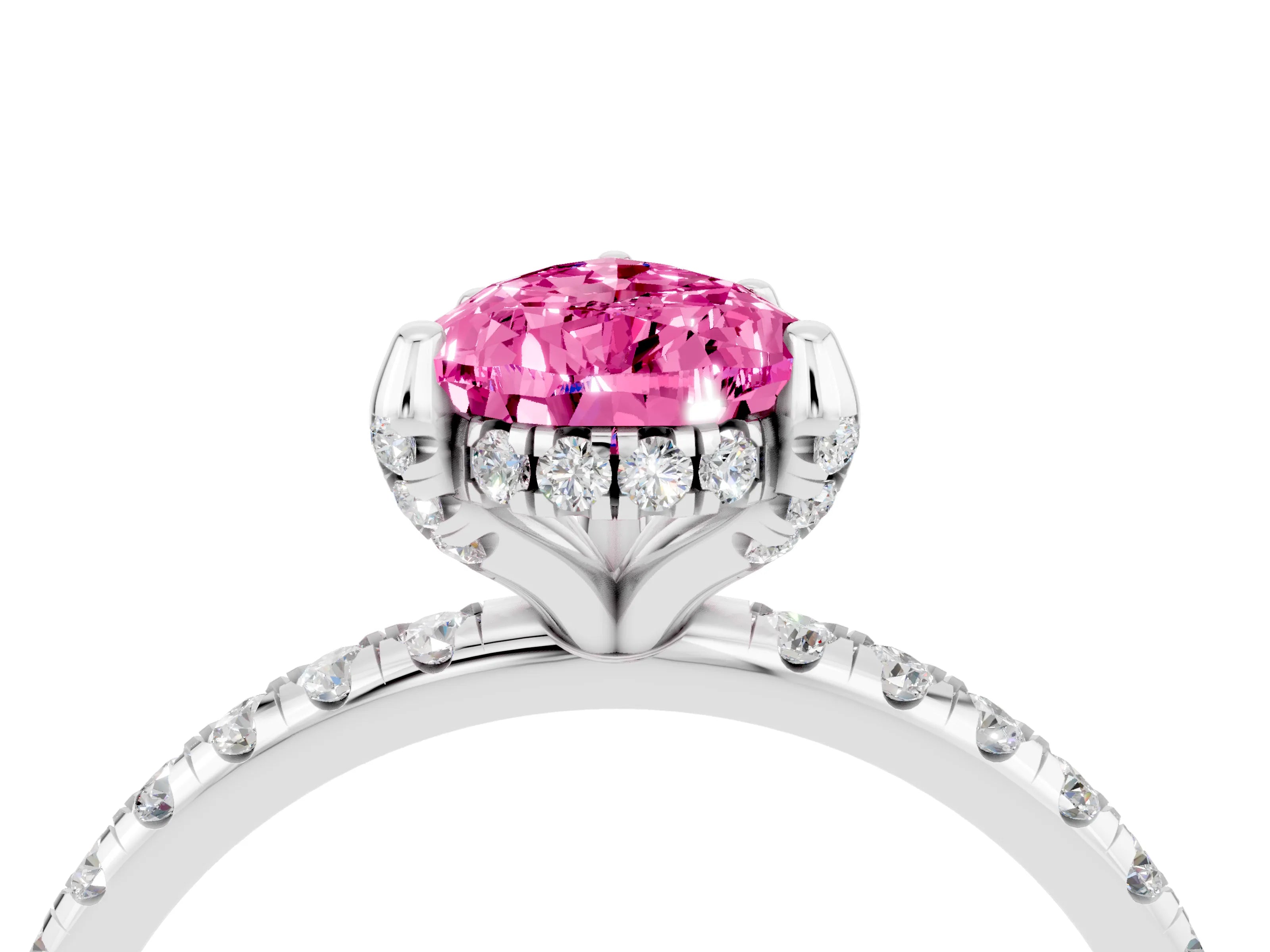 White gold Pear Cut Diamond Solitaire Ring with Four-Prong Setting and Pavé Band_4