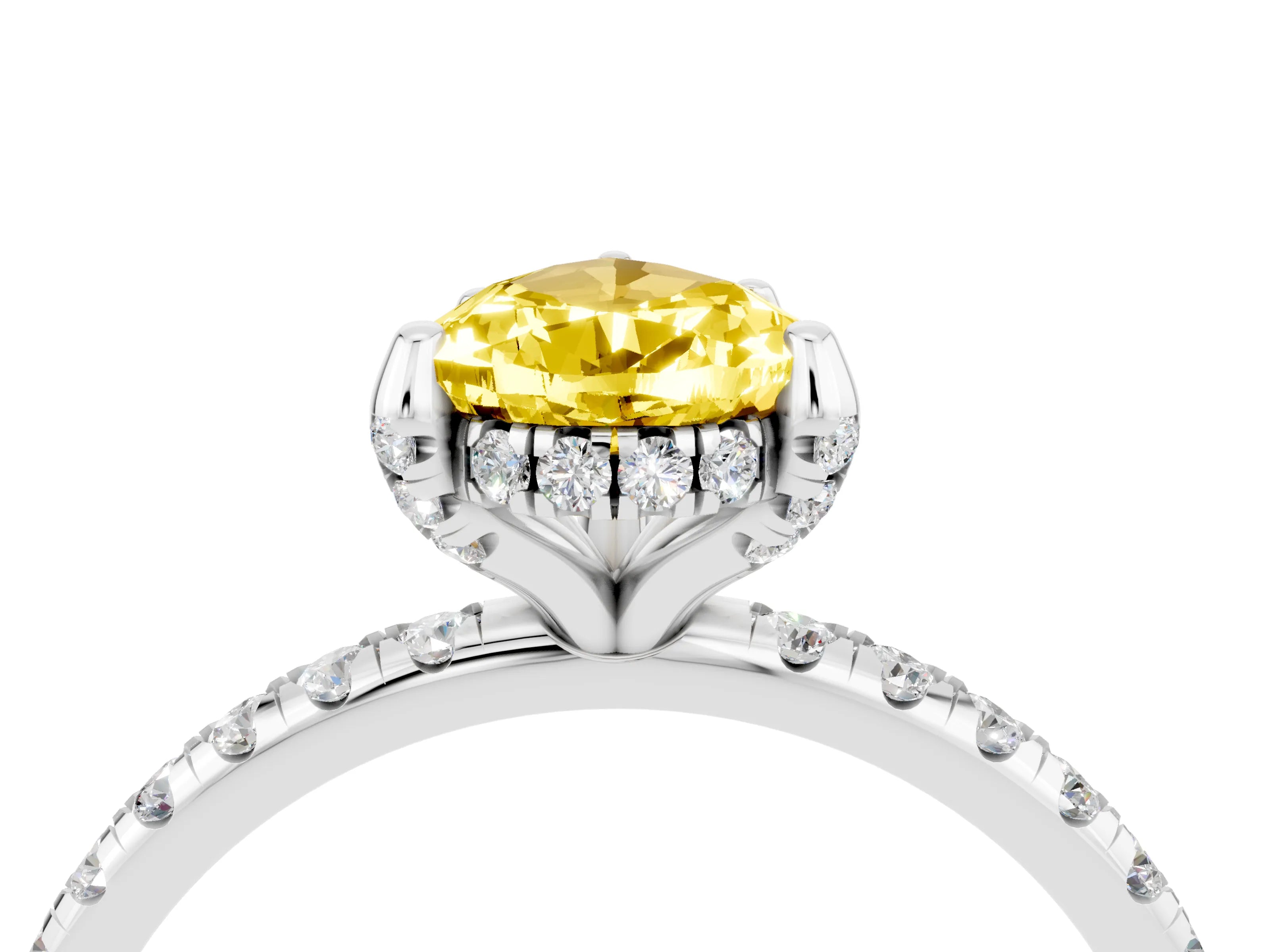 White gold Pear Cut Diamond Solitaire Ring with Four-Prong Setting and Pavé Band_4