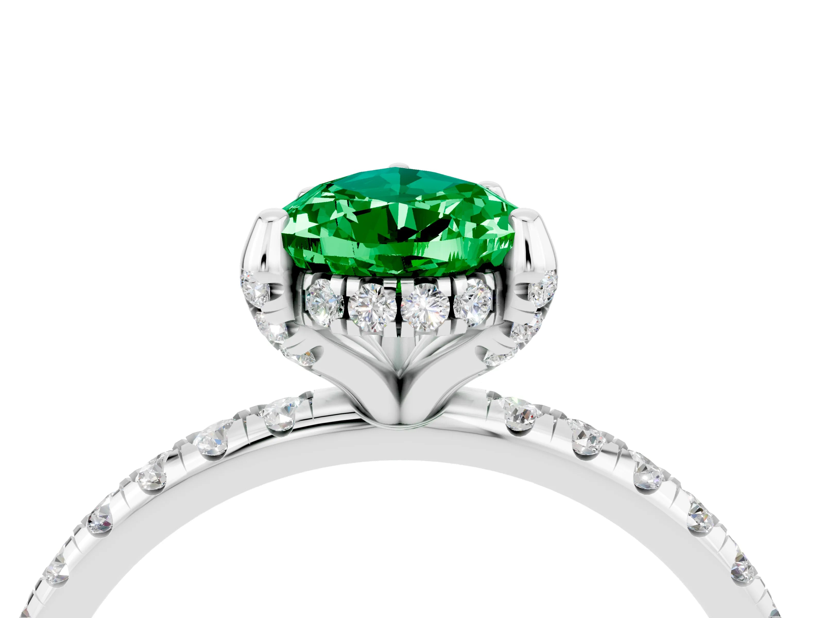 White gold Pear Cut Diamond Solitaire Ring with Four-Prong Setting and Pavé Band_4