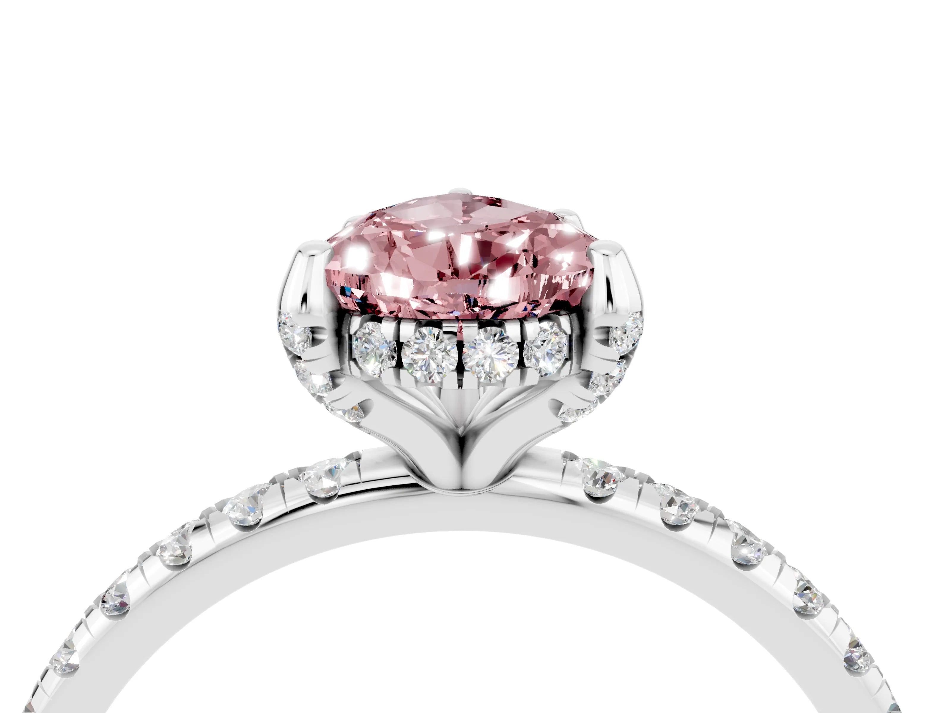 White gold Pear Cut Diamond Solitaire Ring with Four-Prong Setting and Pavé Band_4