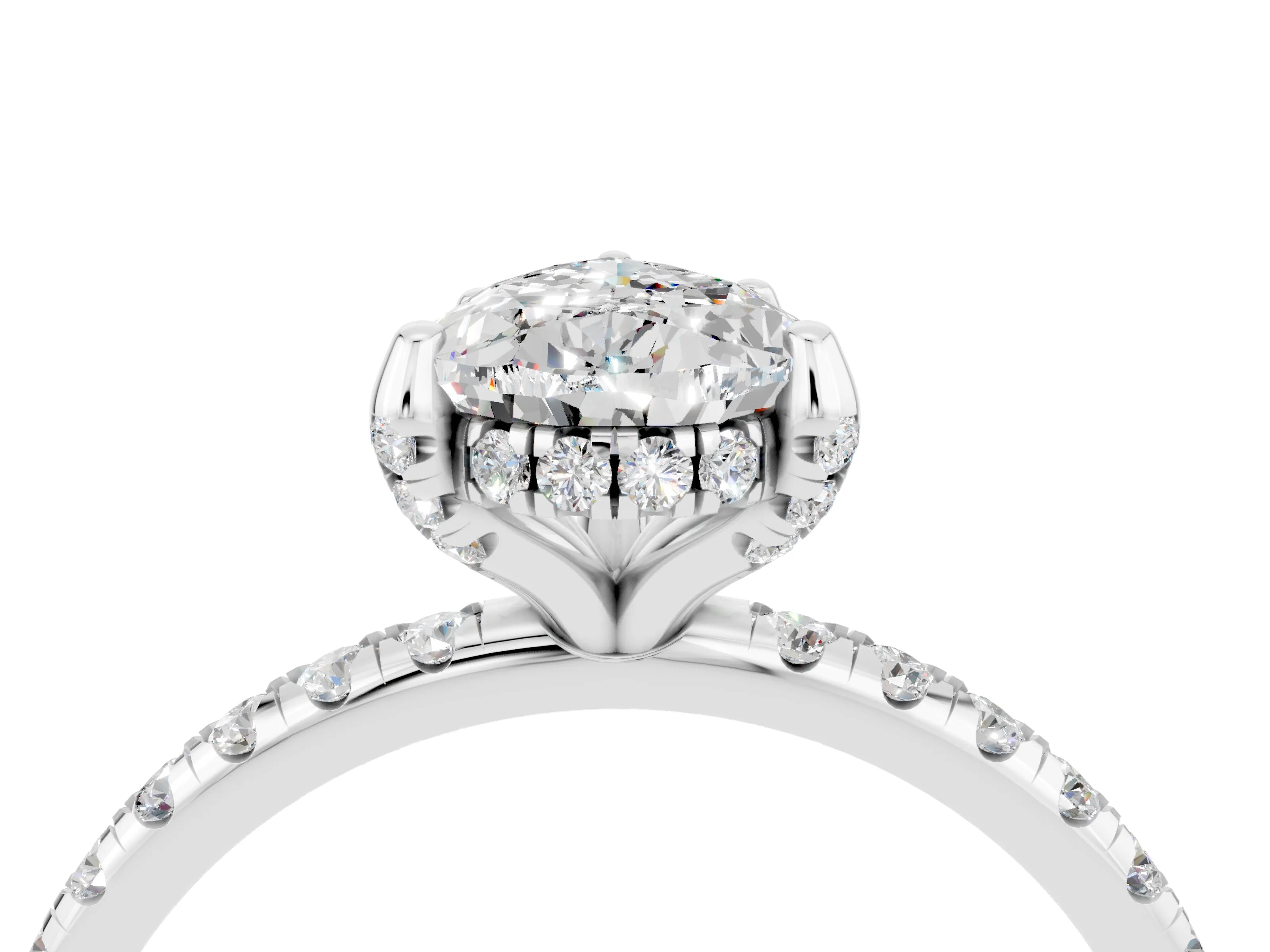 White gold Pear Cut Diamond Solitaire Ring with Four-Prong Setting and Pavé Band_4