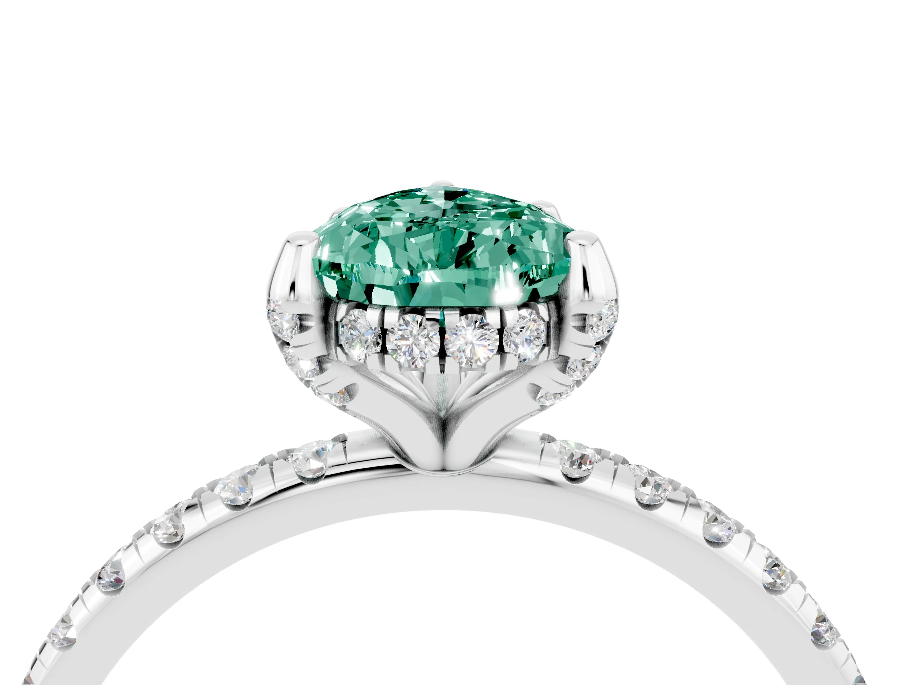 White gold Pear Cut Diamond Solitaire Ring with Four-Prong Setting and Pavé Band_4