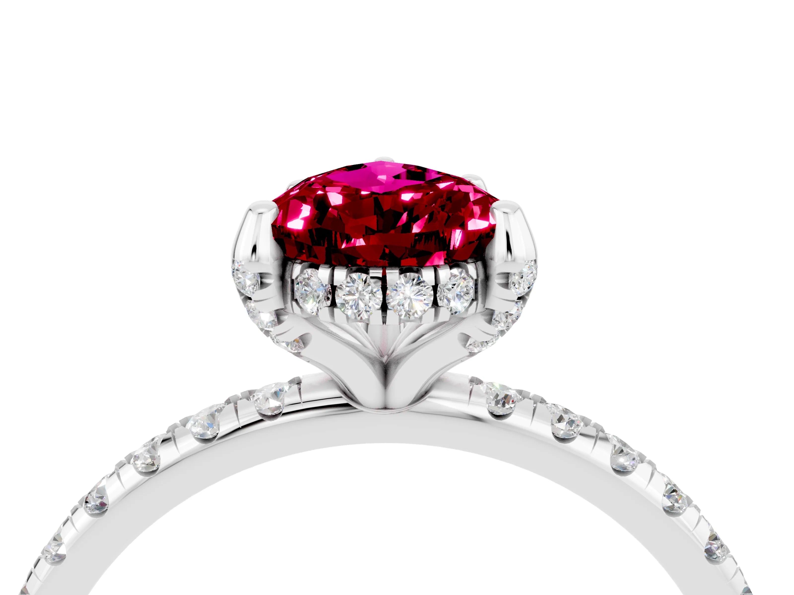 White gold Pear Cut Diamond Solitaire Ring with Four-Prong Setting and Pavé Band_4